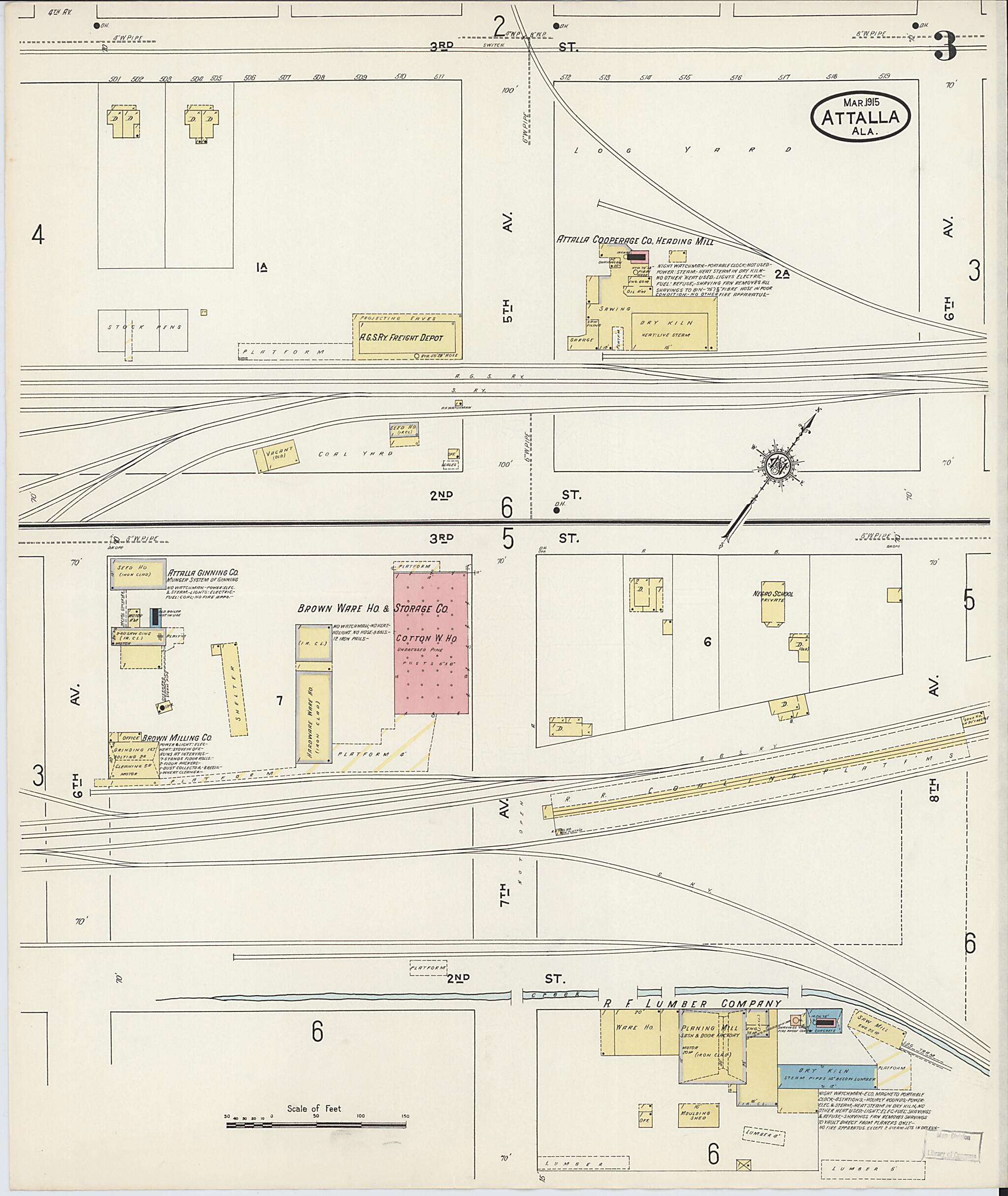 This old map of Attalla, Etowah County, Alabama was created by Sanborn Map Company in 1915