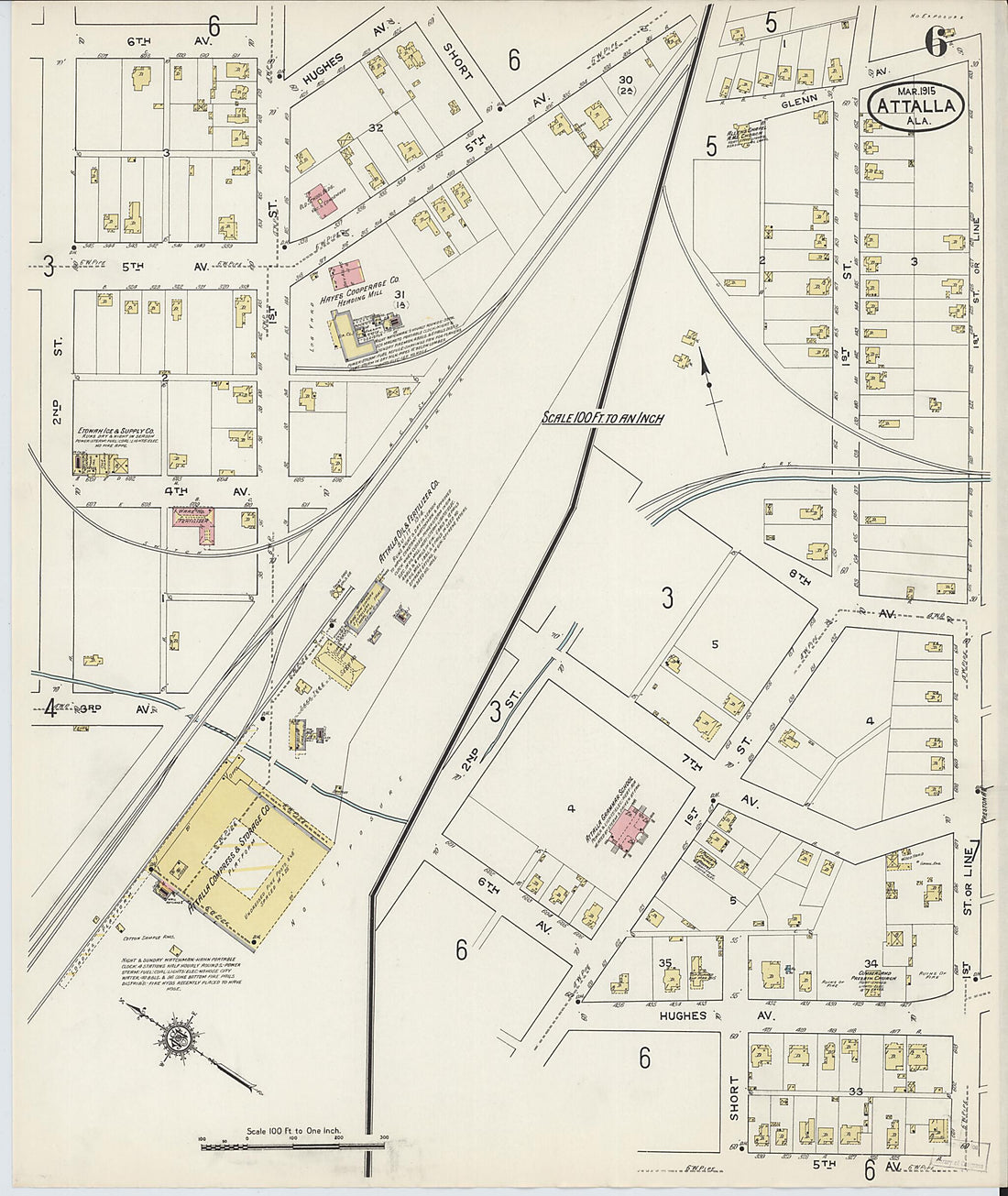 This old map of Attalla, Etowah County, Alabama was created by Sanborn Map Company in 1915