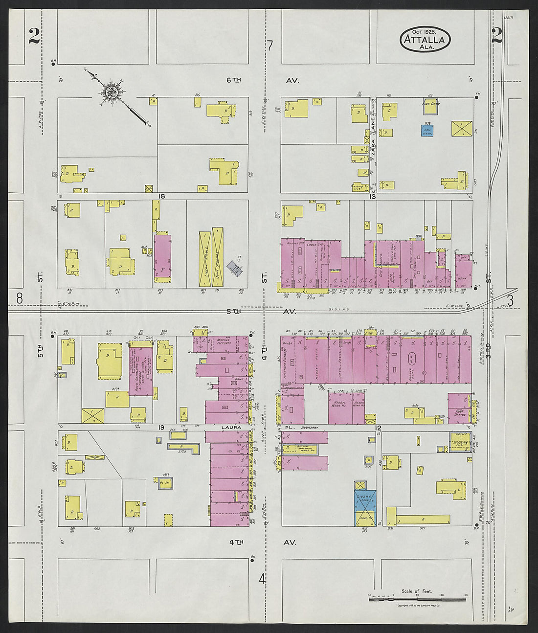 This old map of Attalla, Etowah County, Alabama was created by Sanborn Map Company in 1925