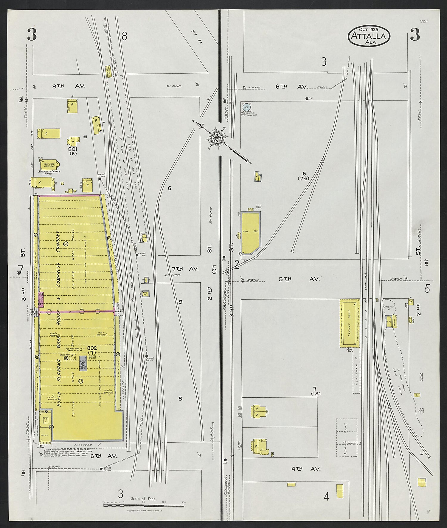 This old map of Attalla, Etowah County, Alabama was created by Sanborn Map Company in 1925