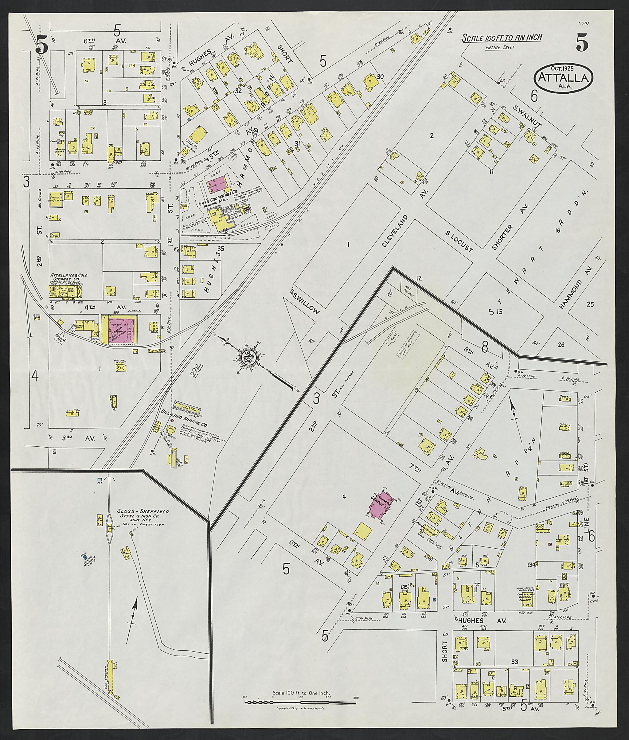 This old map of Attalla, Etowah County, Alabama was created by Sanborn Map Company in 1925