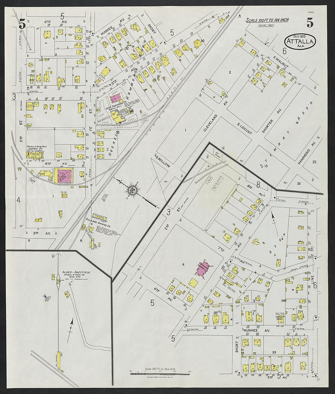 This old map of Attalla, Etowah County, Alabama was created by Sanborn Map Company in 1925