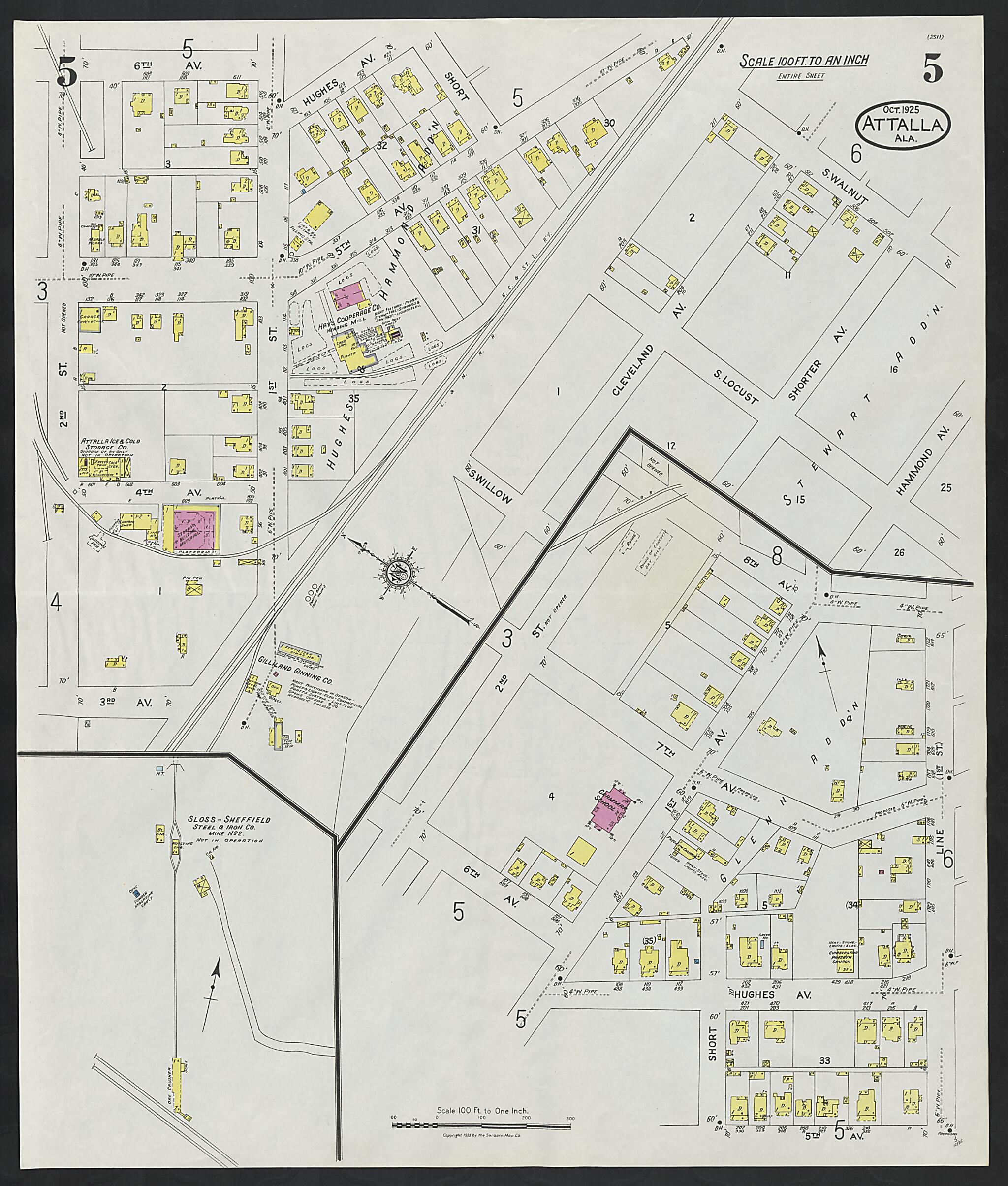 This old map of Attalla, Etowah County, Alabama was created by Sanborn Map Company in 1925