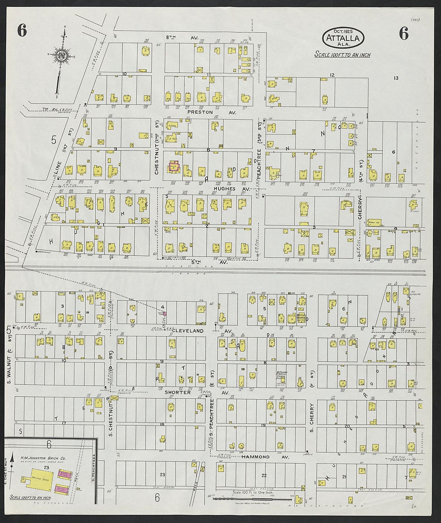 This old map of Attalla, Etowah County, Alabama was created by Sanborn Map Company in 1925