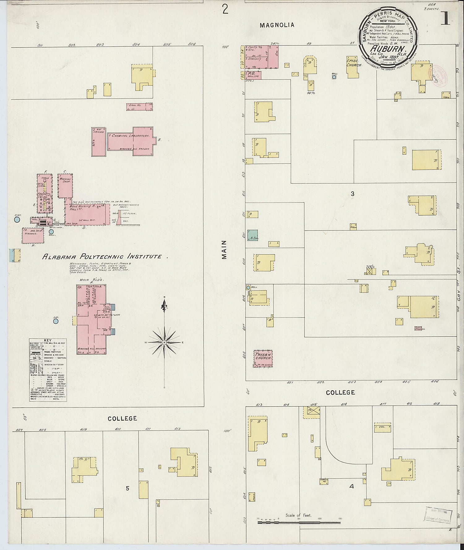 This old map of Auburn, Lee County, Alabama was created by Sanborn Map Company in 1897