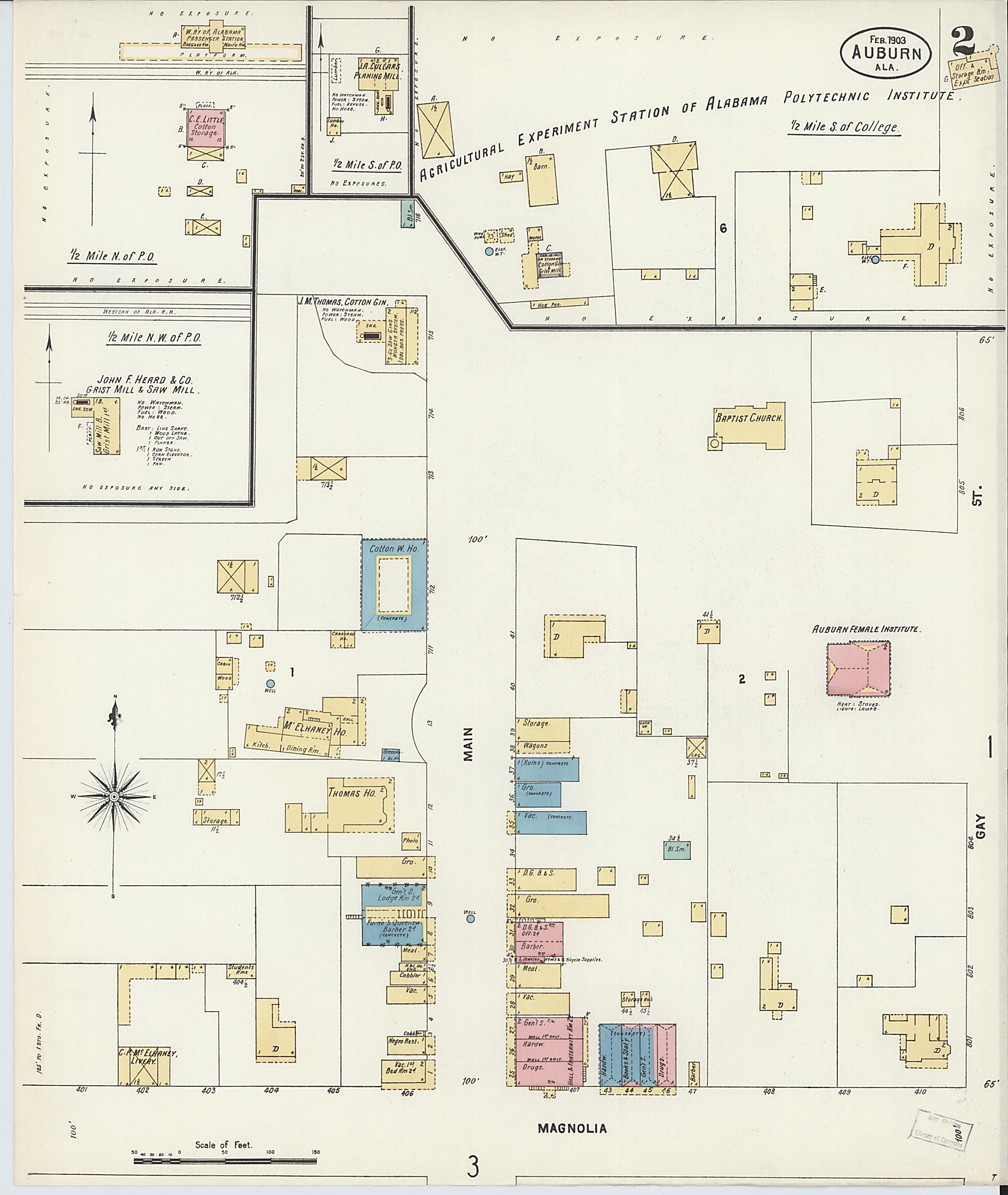 This old map of Auburn, Lee County, Alabama was created by Sanborn Map Company in 1903