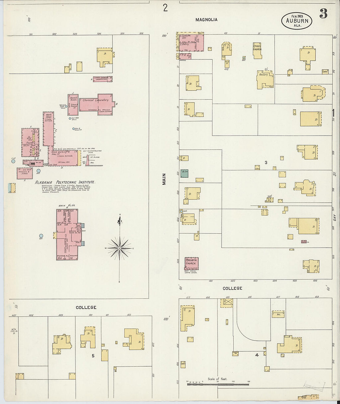 This old map of Auburn, Lee County, Alabama was created by Sanborn Map Company in 1903