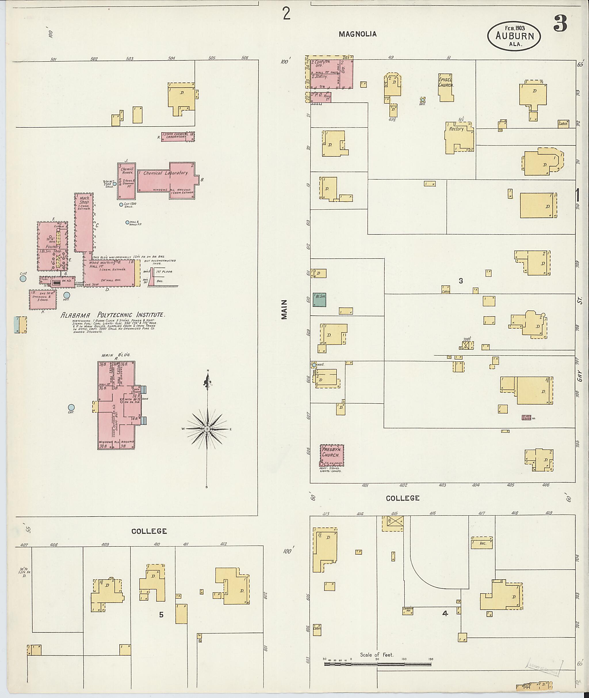 This old map of Auburn, Lee County, Alabama was created by Sanborn Map Company in 1903