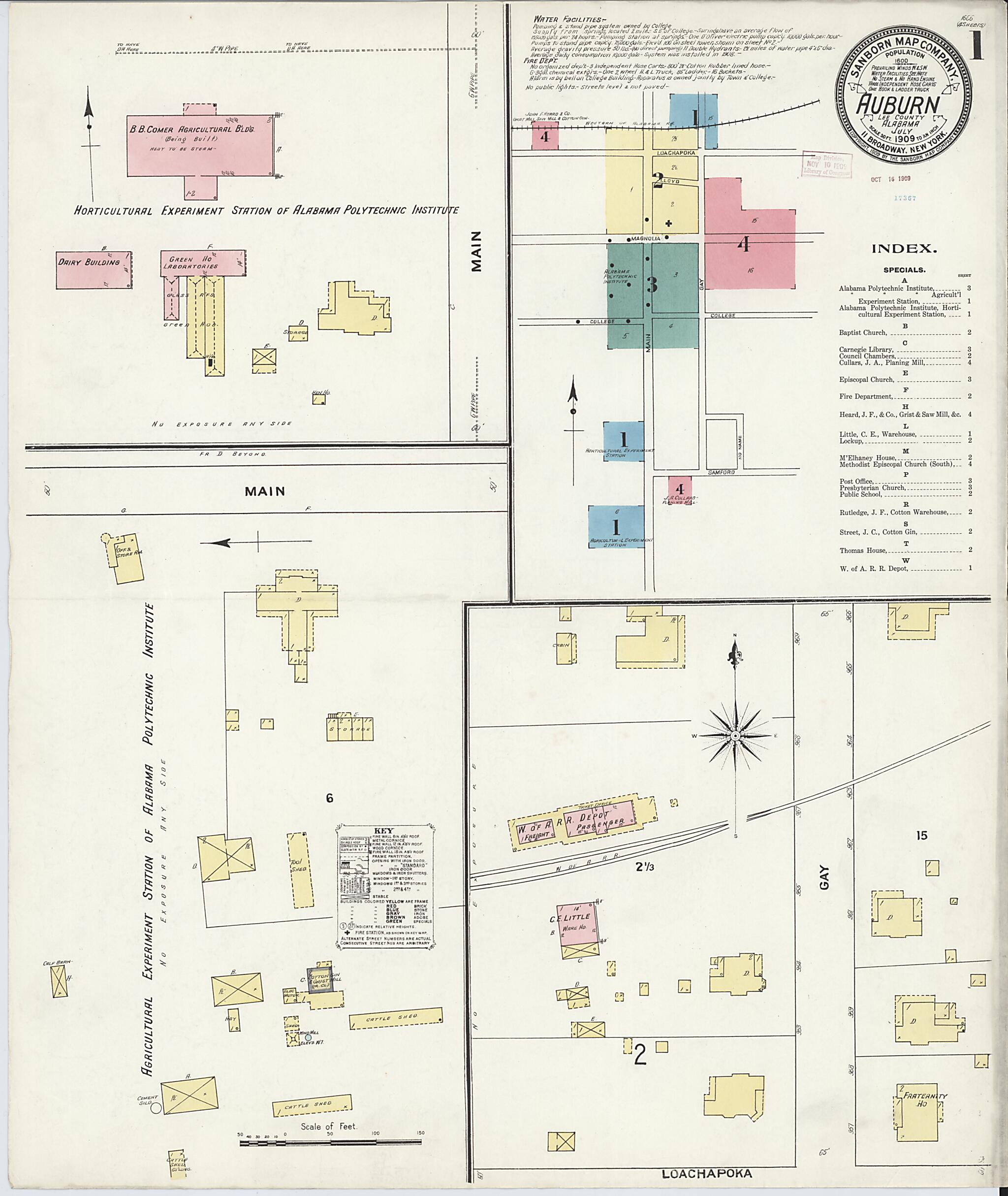 This old map of Auburn, Lee County, Alabama was created by Sanborn Map Company in 1909