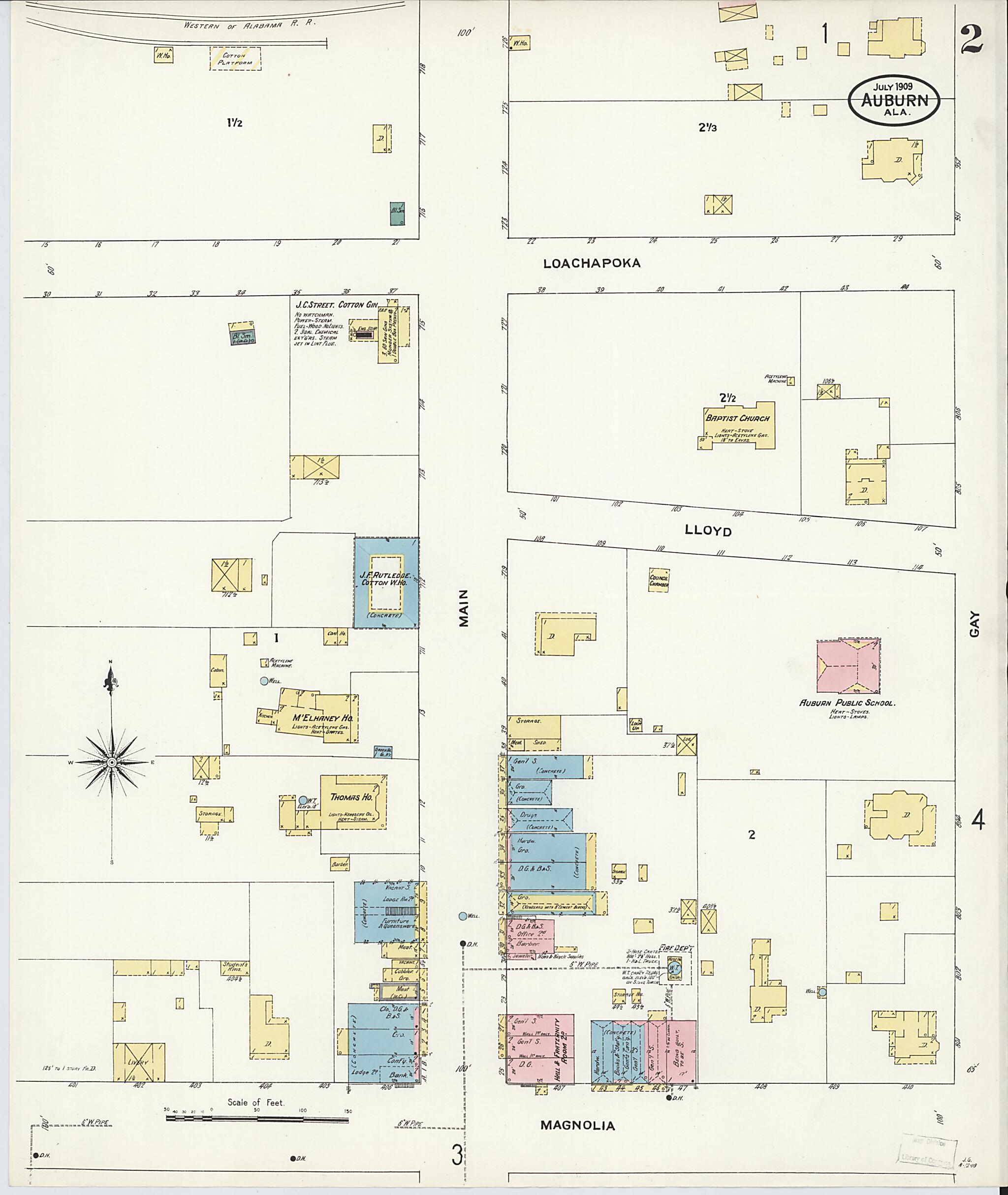 This old map of Auburn, Lee County, Alabama was created by Sanborn Map Company in 1909