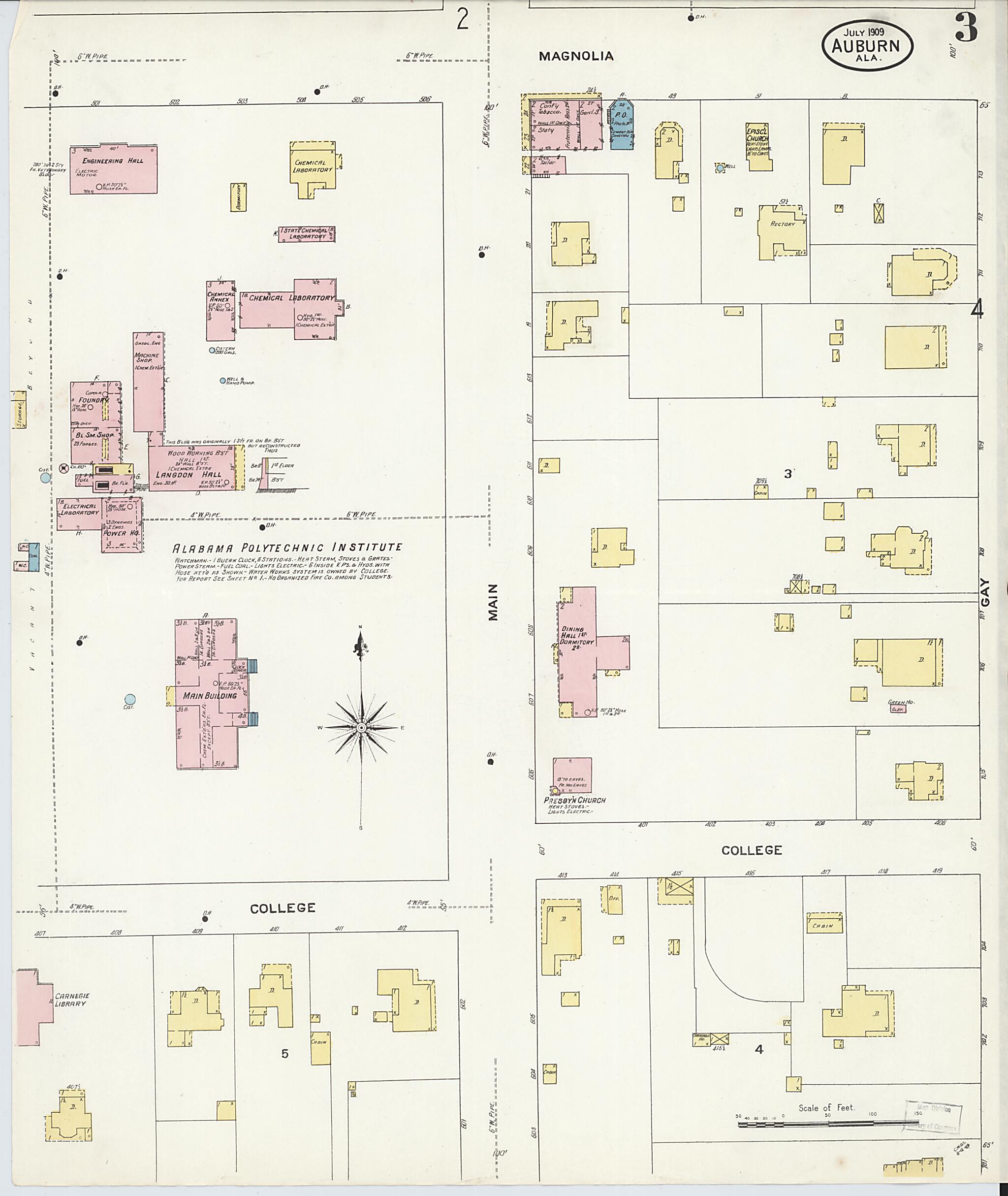 This old map of Auburn, Lee County, Alabama was created by Sanborn Map Company in 1909