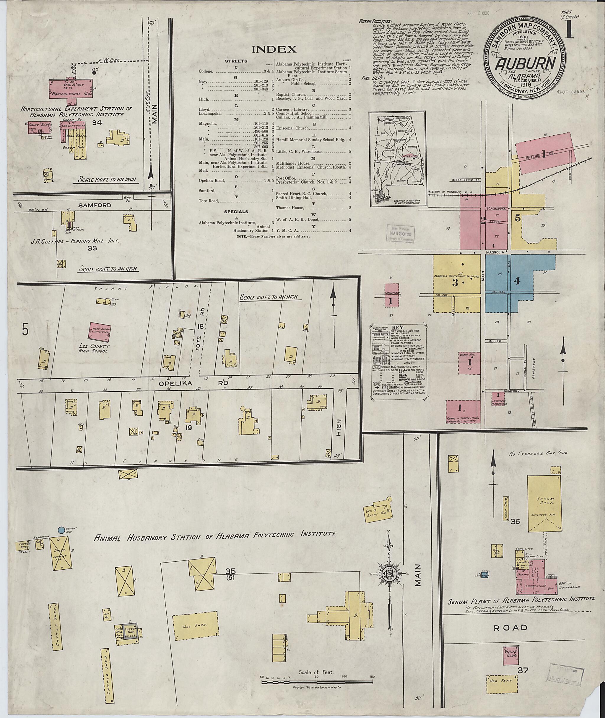 This old map of Auburn, Lee County, Alabama was created by Sanborn Map Company in 1919