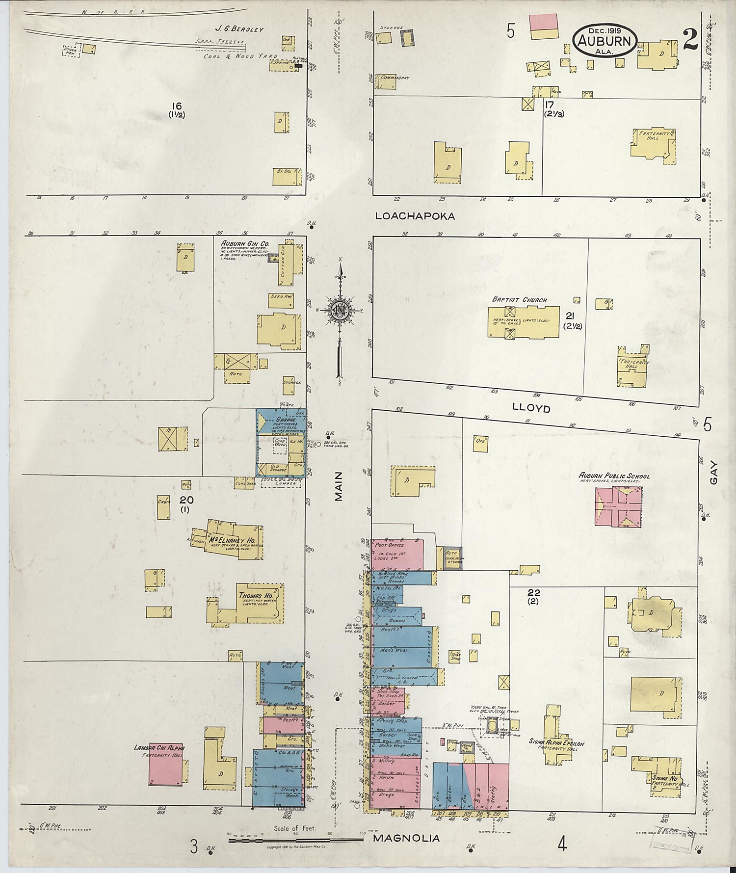 This old map of Auburn, Lee County, Alabama was created by Sanborn Map Company in 1919