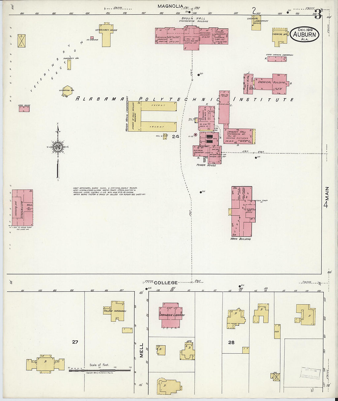 This old map of Auburn, Lee County, Alabama was created by Sanborn Map Company in 1919