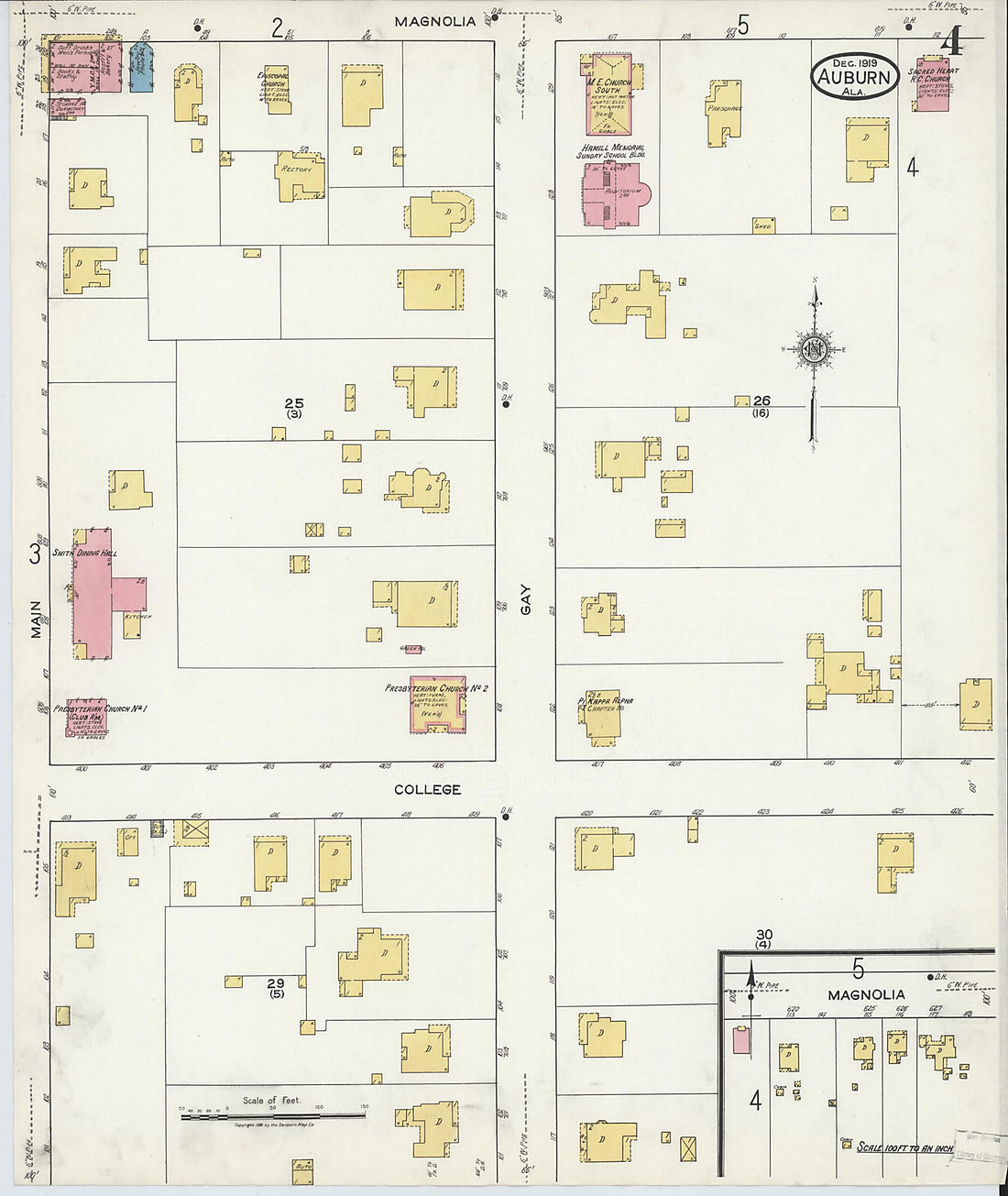 This old map of Auburn, Lee County, Alabama was created by Sanborn Map Company in 1919