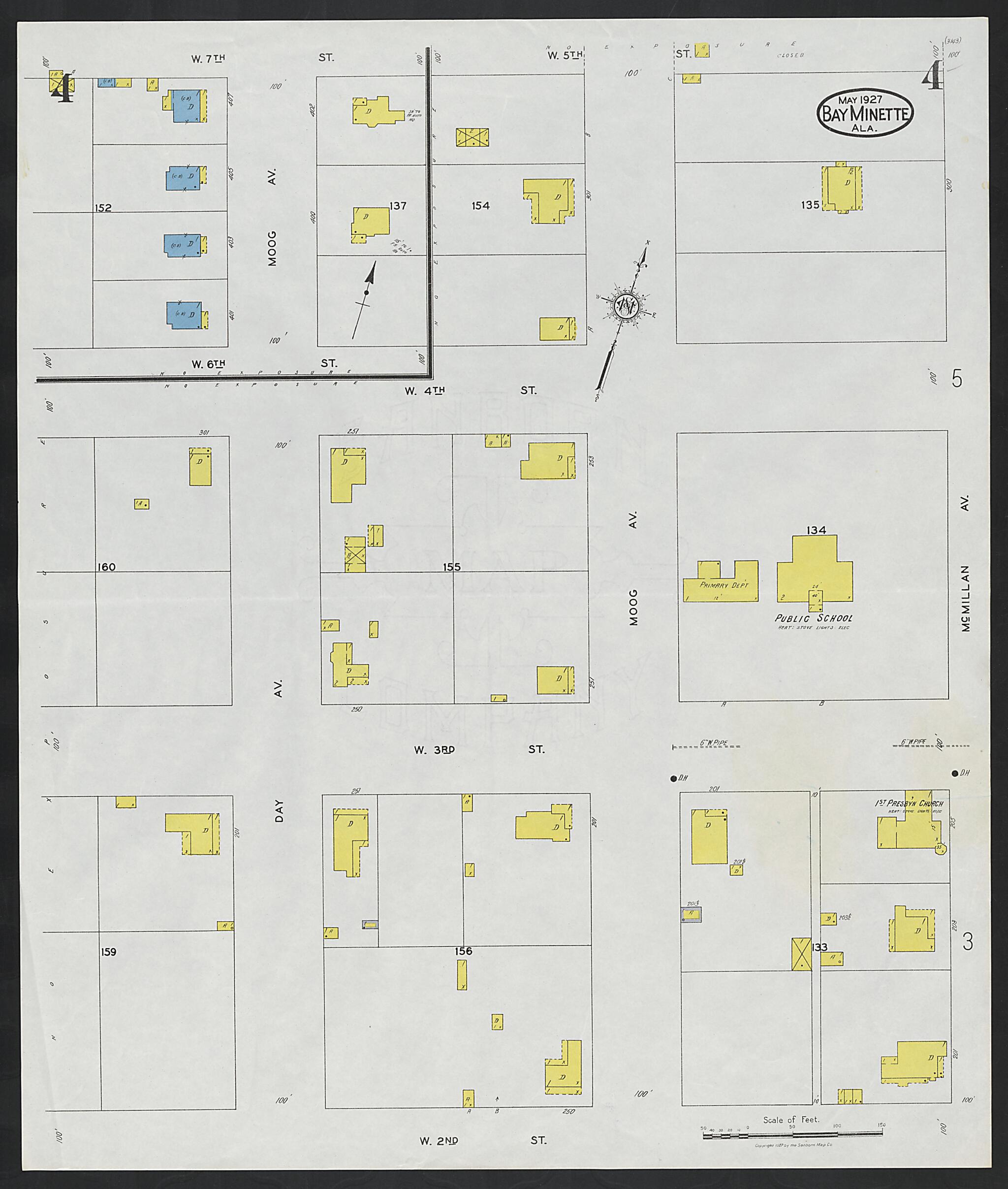 This old map of Bay Minette, Baldwin County, Alabama was created by Sanborn Map Company in 1927