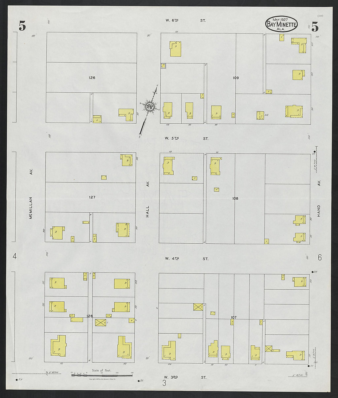 This old map of Bay Minette, Baldwin County, Alabama was created by Sanborn Map Company in 1927