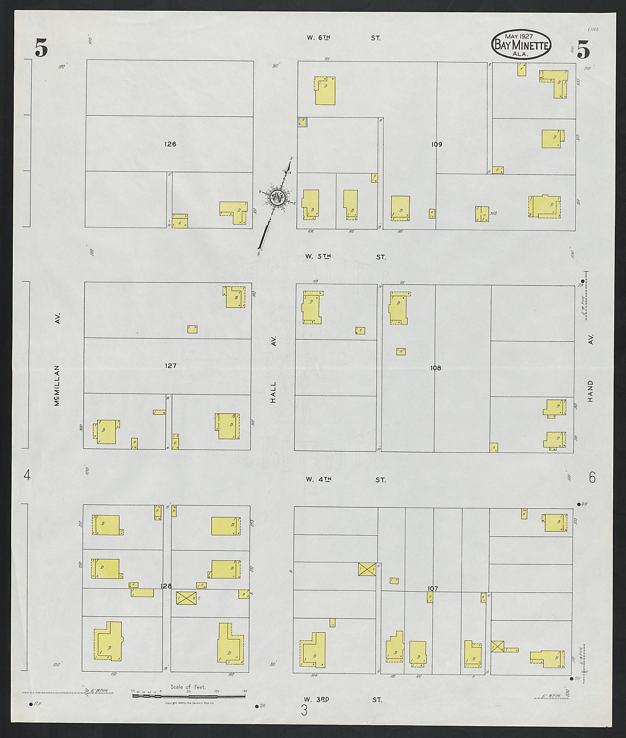 This old map of Bay Minette, Baldwin County, Alabama was created by Sanborn Map Company in 1927