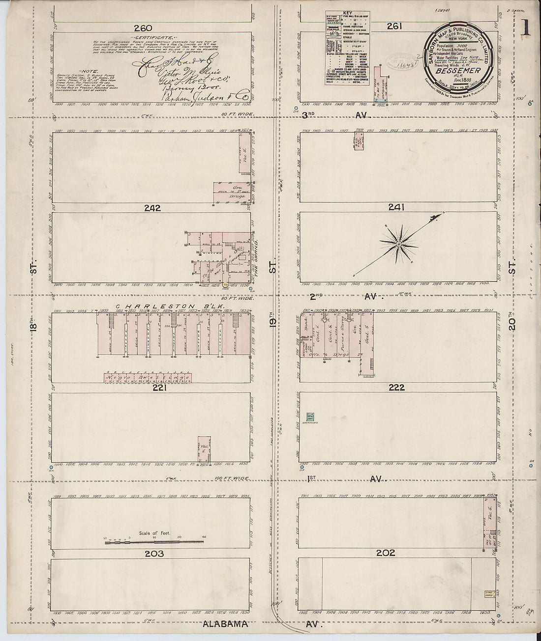 This old map of Bessemer, Jefferson County, Alabama was created by Sanborn Map Company in 1888