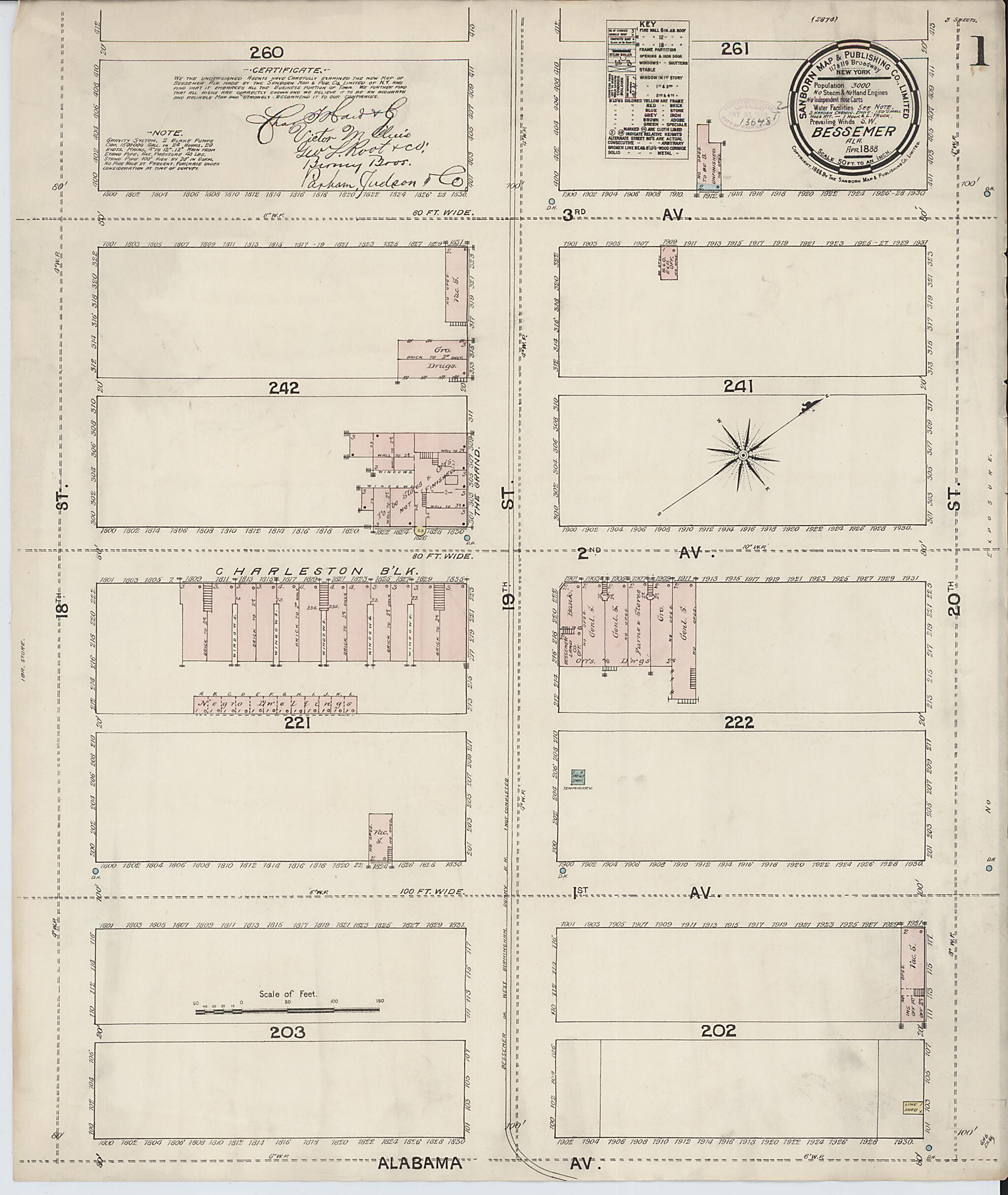 This old map of Bessemer, Jefferson County, Alabama was created by Sanborn Map Company in 1888