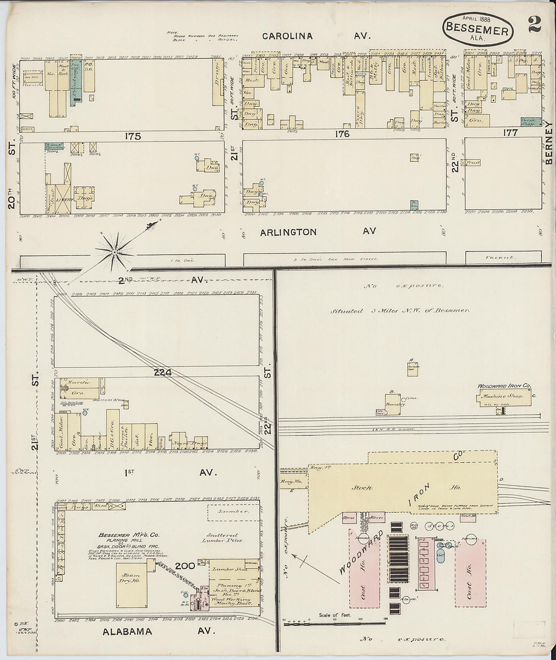 This old map of Bessemer, Jefferson County, Alabama was created by Sanborn Map Company in 1888