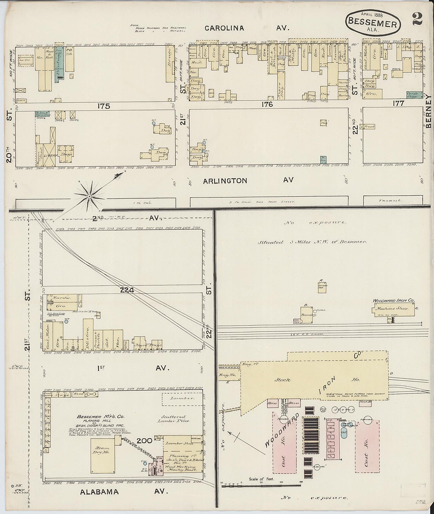 This old map of Bessemer, Jefferson County, Alabama was created by Sanborn Map Company in 1888