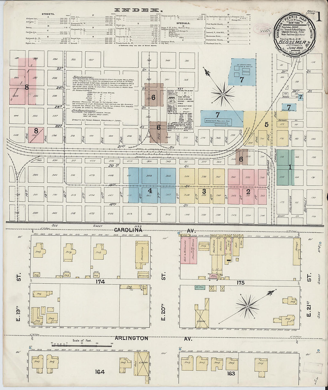 This old map of Bessemer, Jefferson County, Alabama was created by Sanborn Map Company in 1890