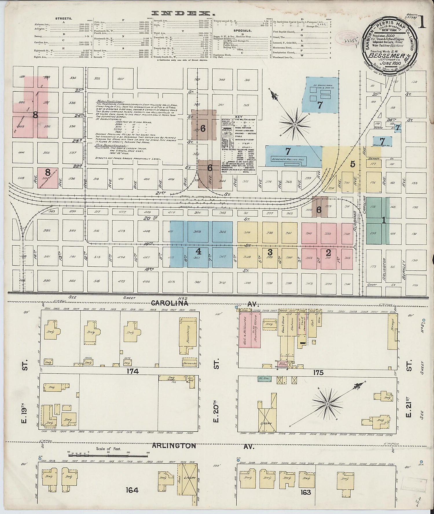 This old map of Bessemer, Jefferson County, Alabama was created by Sanborn Map Company in 1890