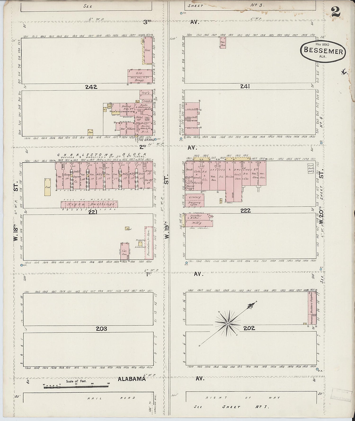 This old map of Bessemer, Jefferson County, Alabama was created by Sanborn Map Company in 1890