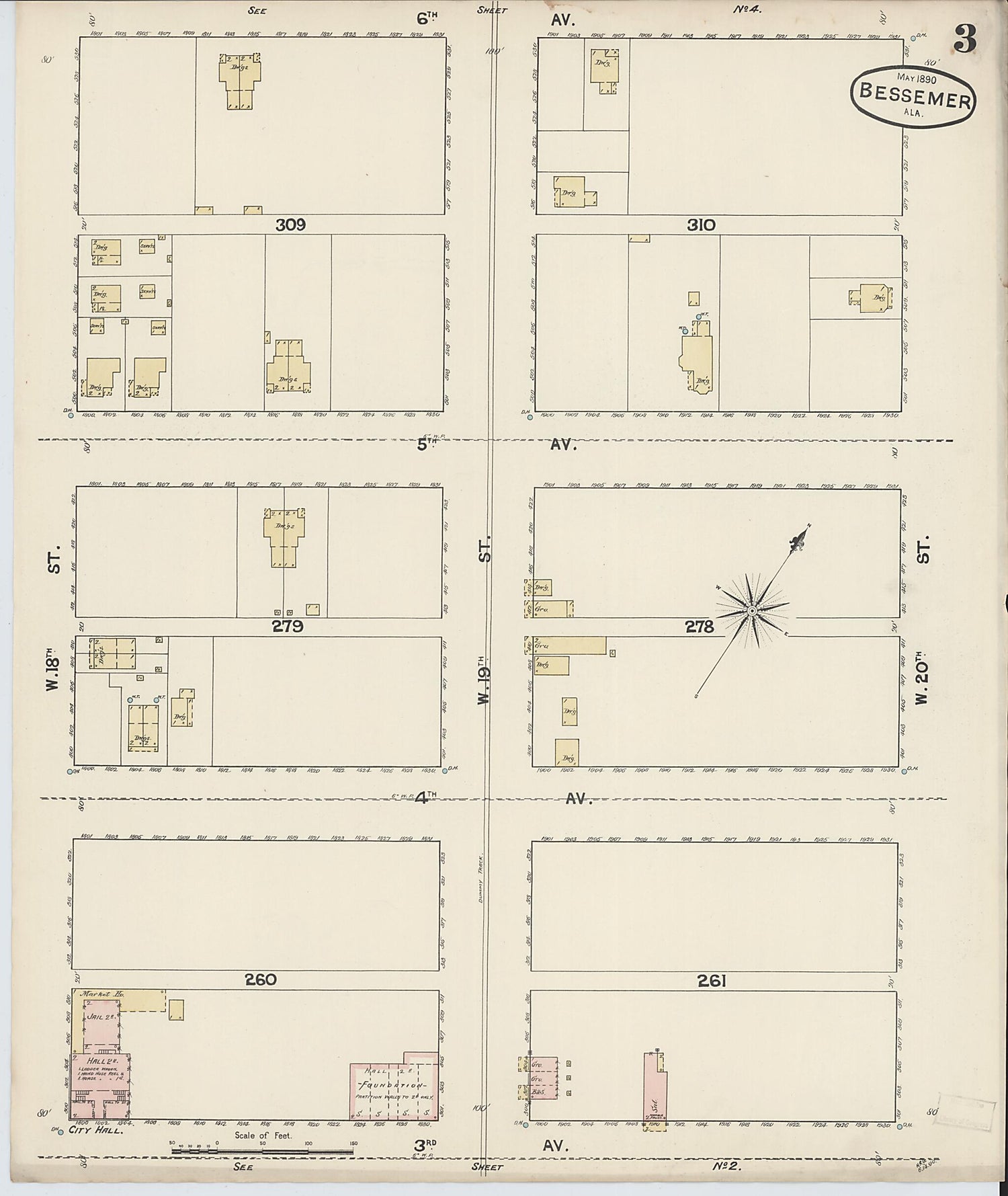 This old map of Bessemer, Jefferson County, Alabama was created by Sanborn Map Company in 1890