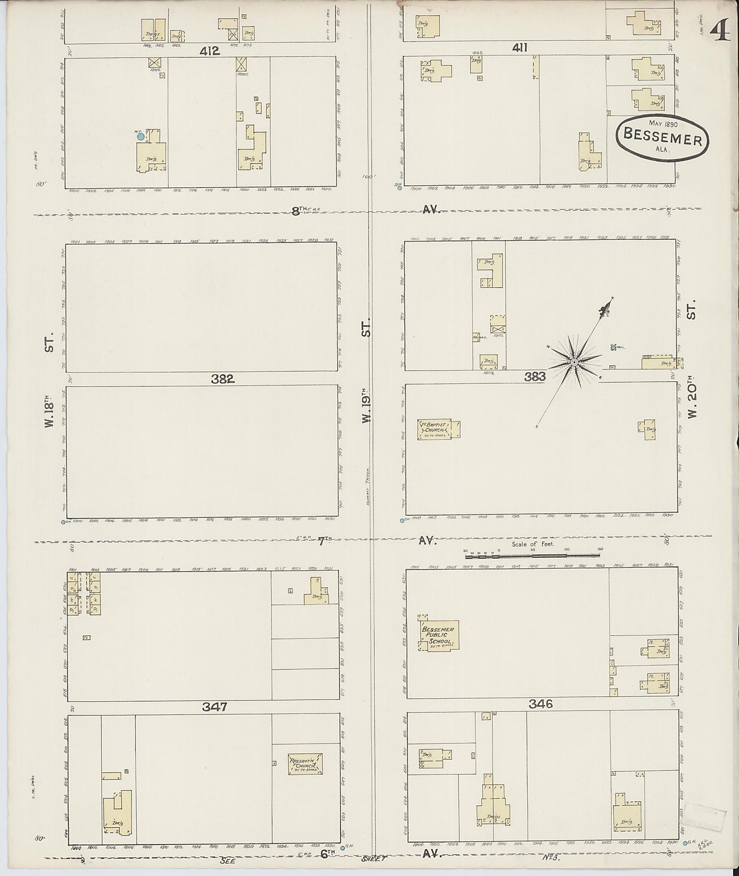 This old map of Bessemer, Jefferson County, Alabama was created by Sanborn Map Company in 1890