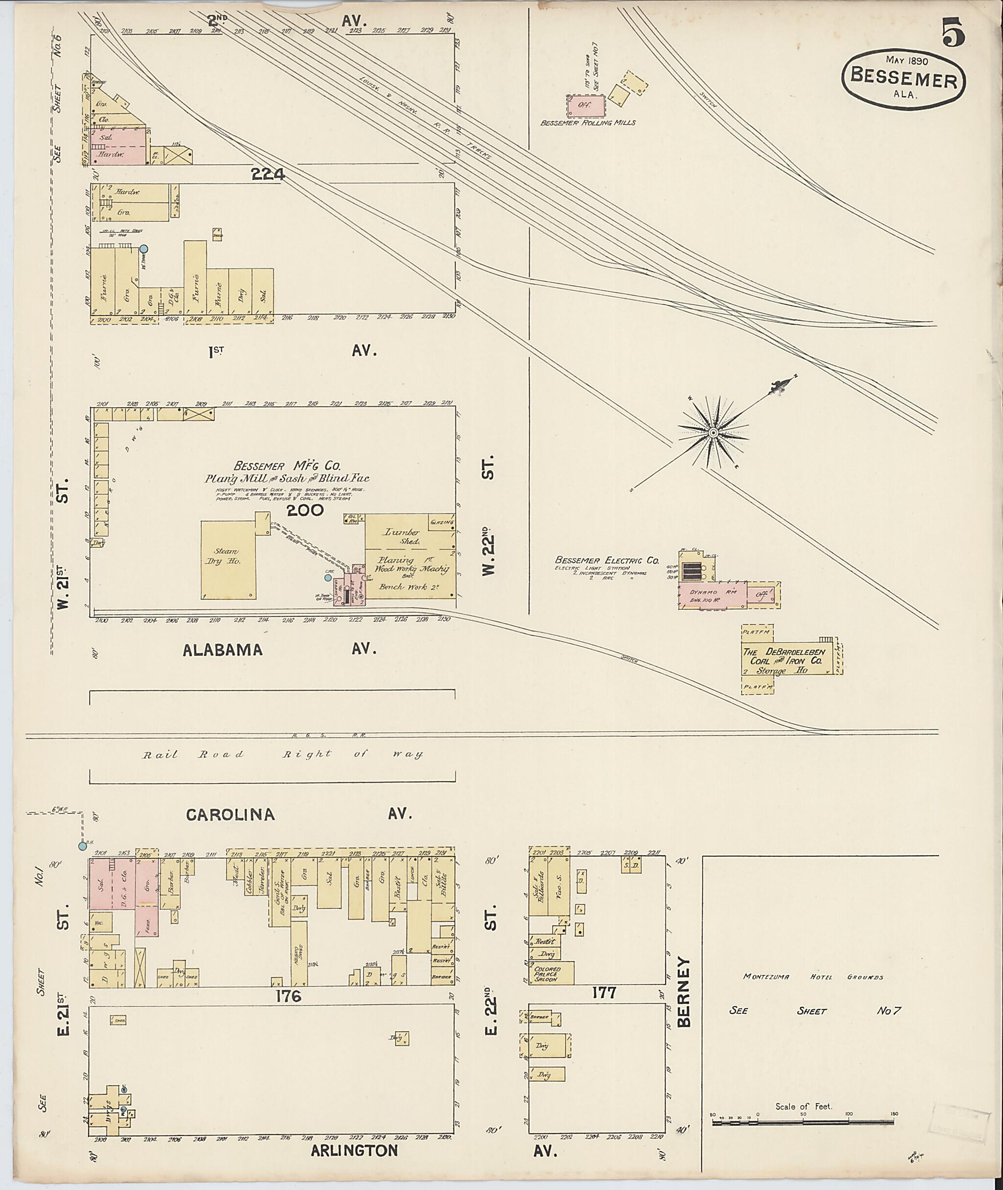 This old map of Bessemer, Jefferson County, Alabama was created by Sanborn Map Company in 1890