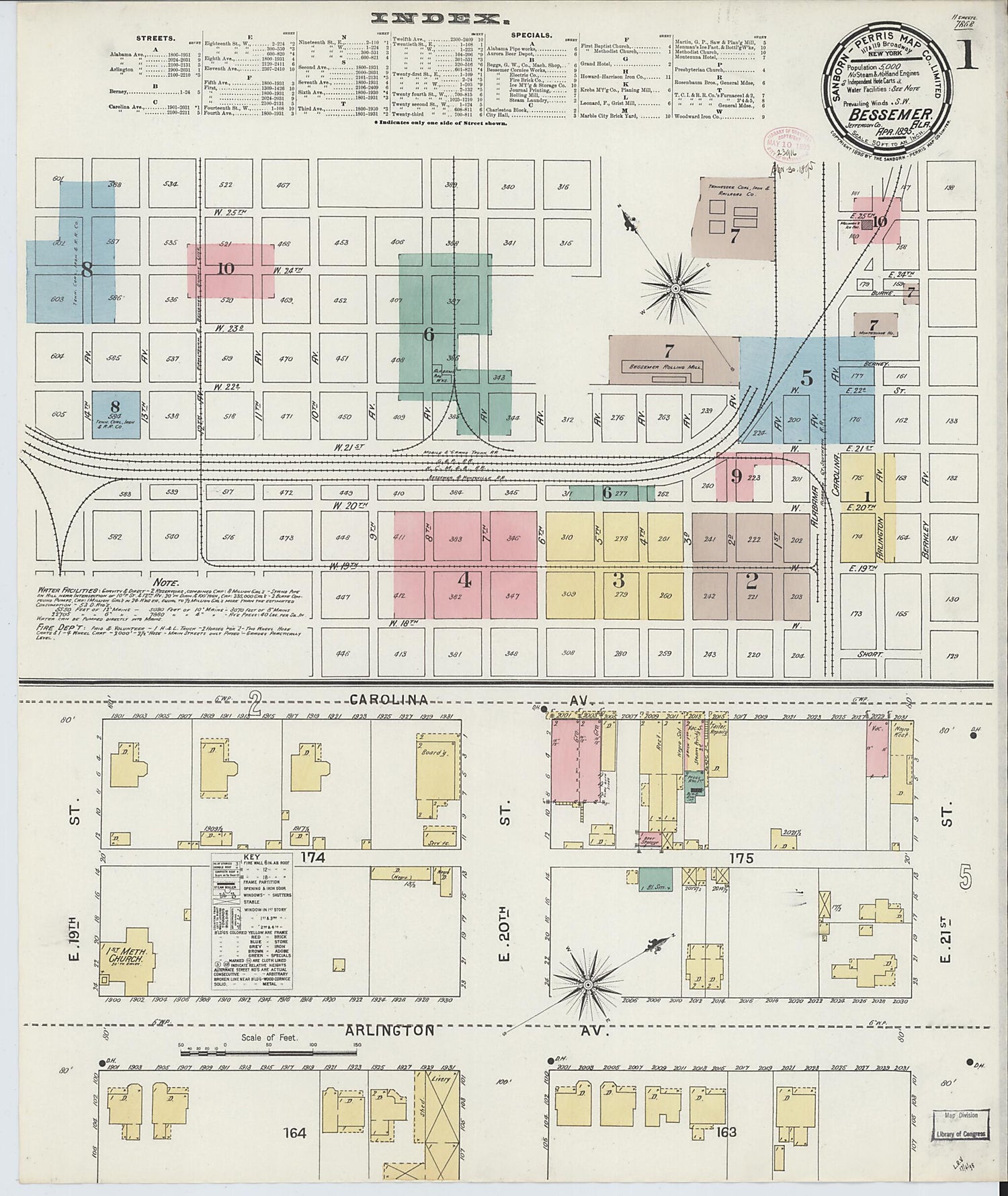 This old map of Bessemer, Jefferson County, Alabama was created by Sanborn Map Company in 1895