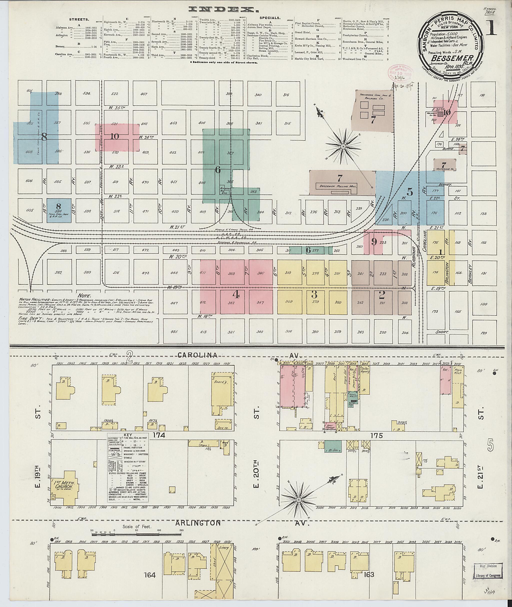 This old map of Bessemer, Jefferson County, Alabama was created by Sanborn Map Company in 1895