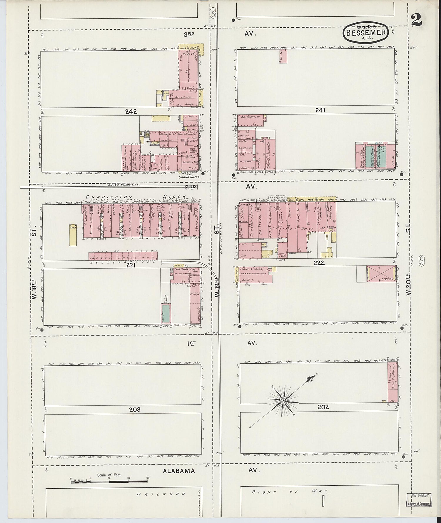 This old map of Bessemer, Jefferson County, Alabama was created by Sanborn Map Company in 1895