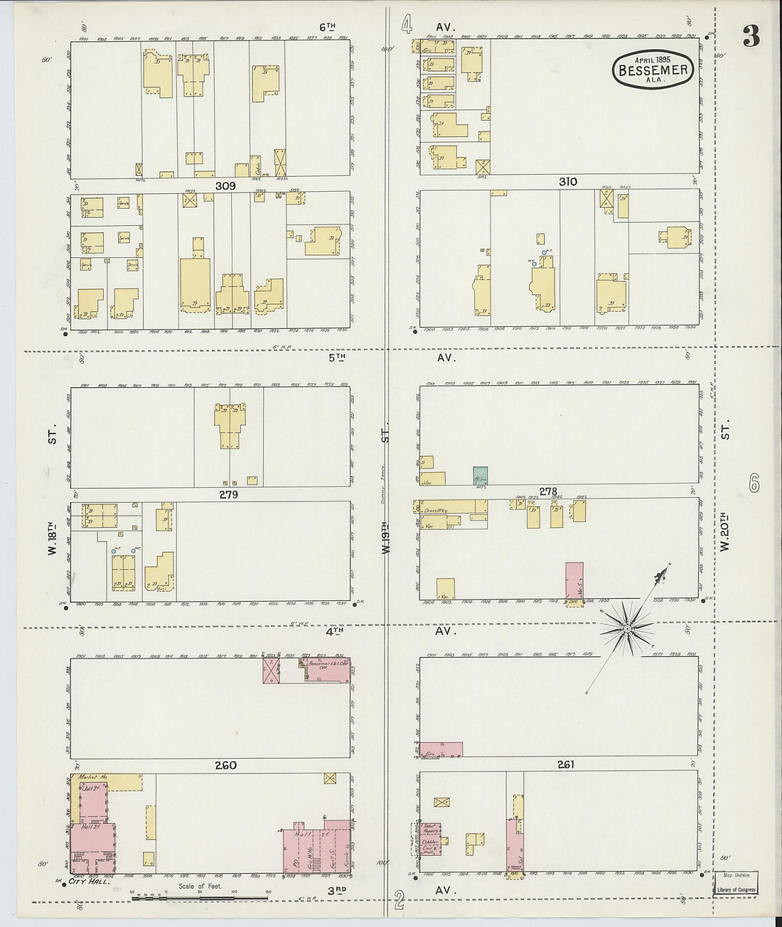 This old map of Bessemer, Jefferson County, Alabama was created by Sanborn Map Company in 1895