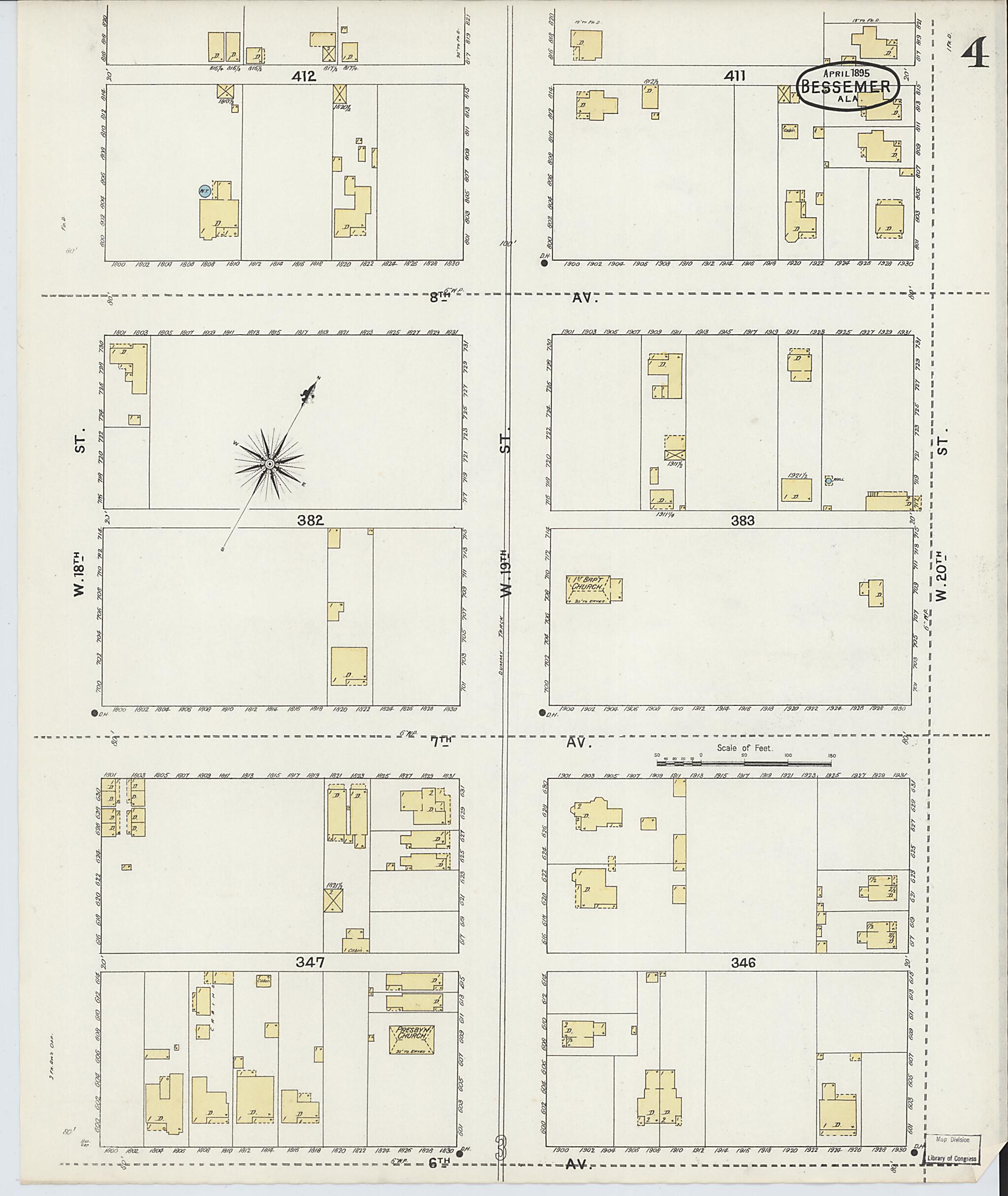 This old map of Bessemer, Jefferson County, Alabama was created by Sanborn Map Company in 1895