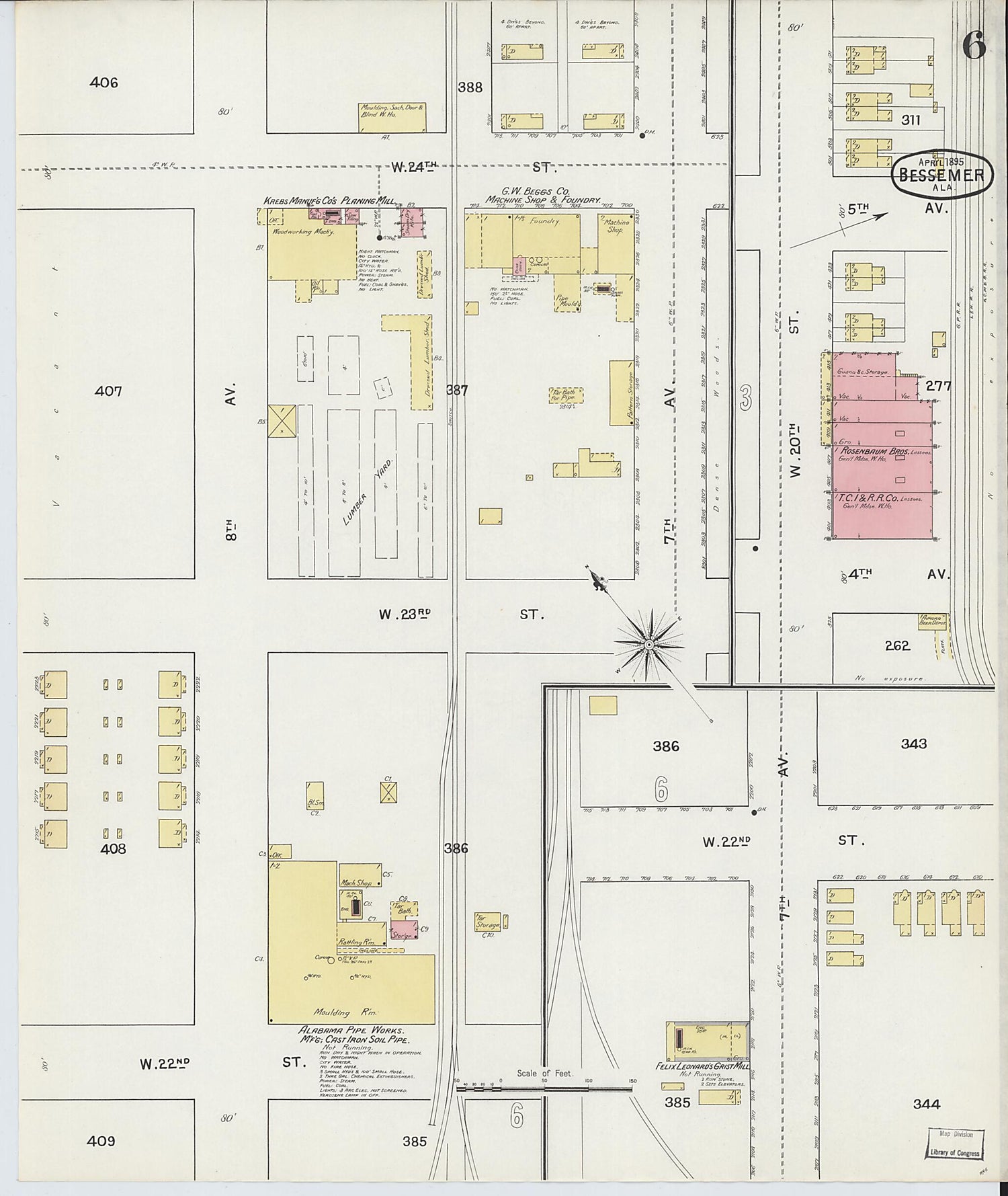 This old map of Bessemer, Jefferson County, Alabama was created by Sanborn Map Company in 1895