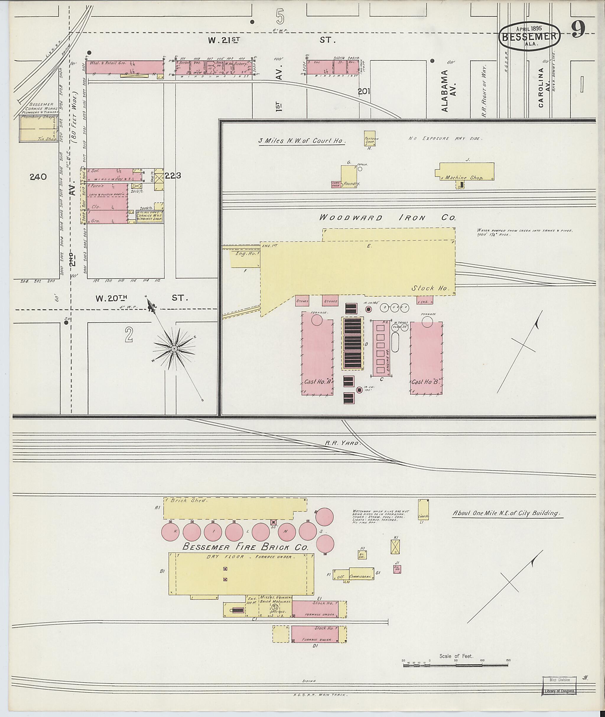 This old map of Bessemer, Jefferson County, Alabama was created by Sanborn Map Company in 1895