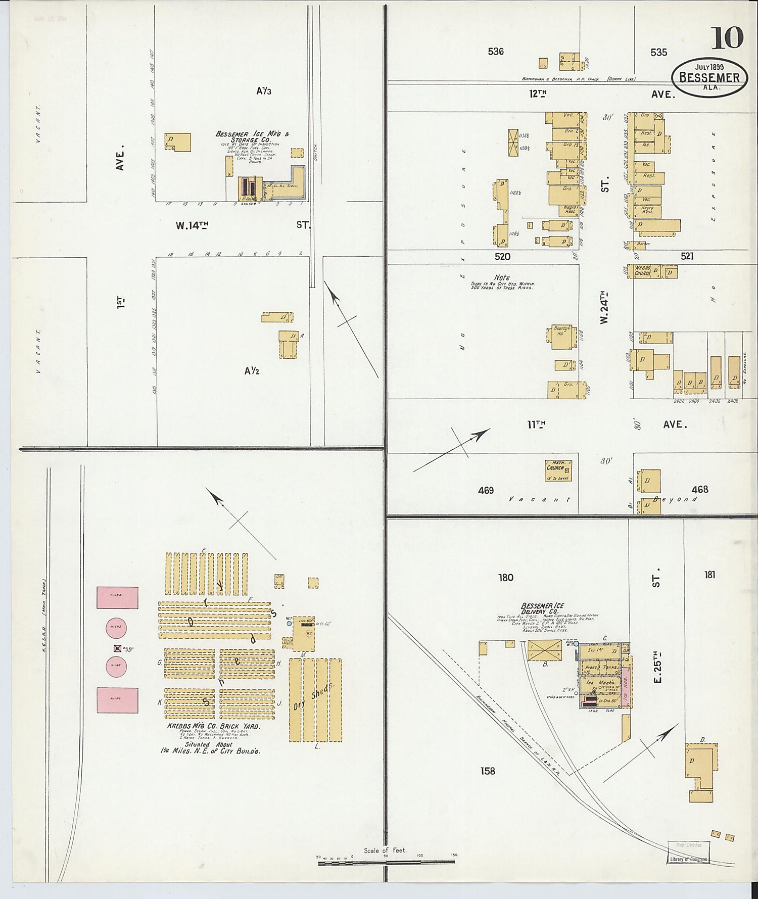 This old map of Bessemer, Jefferson County, Alabama was created by Sanborn Map Company in 1899