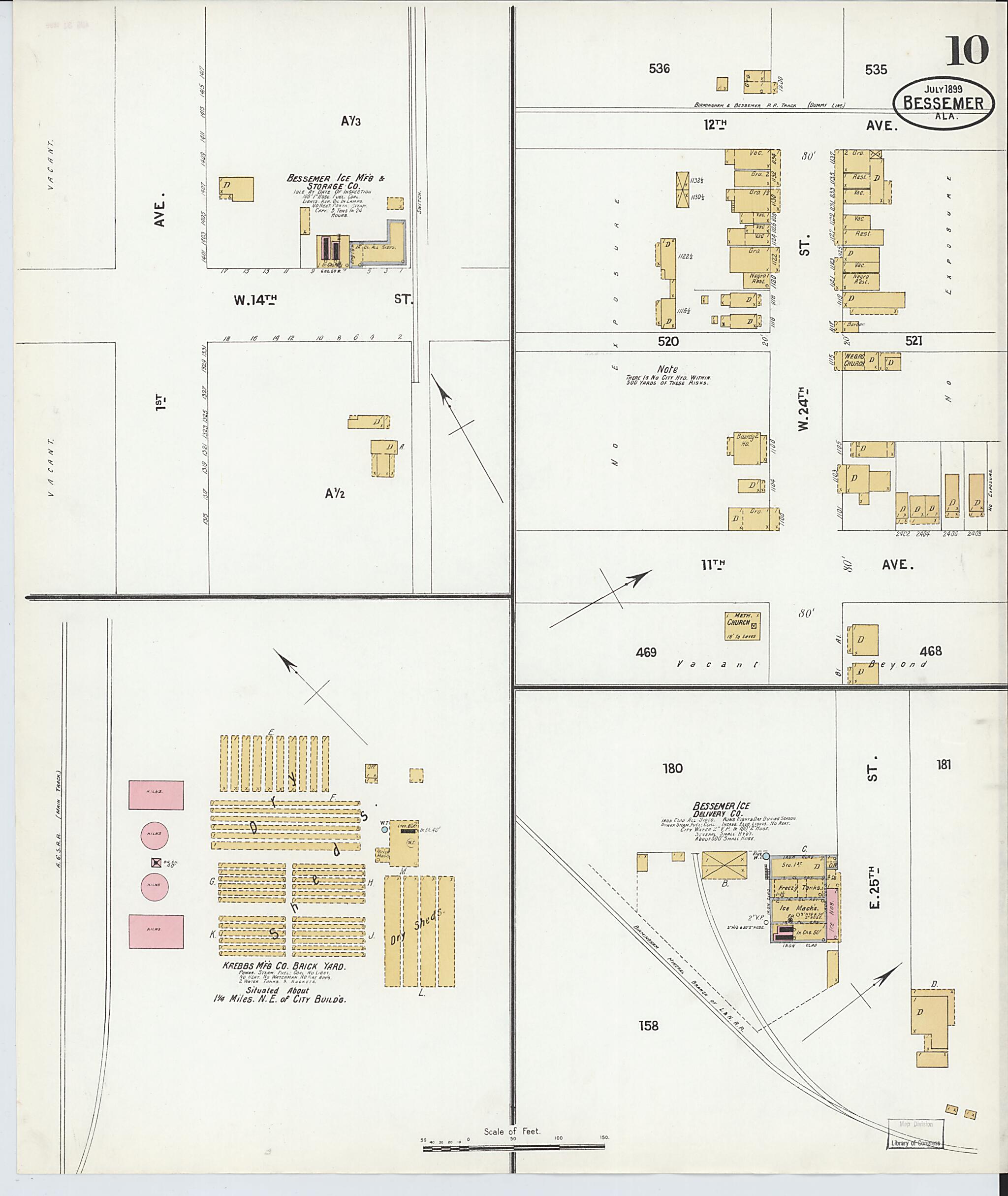 This old map of Bessemer, Jefferson County, Alabama was created by Sanborn Map Company in 1899