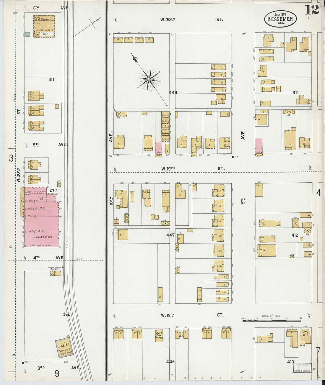 This old map of Bessemer, Jefferson County, Alabama was created by Sanborn Map Company in 1899