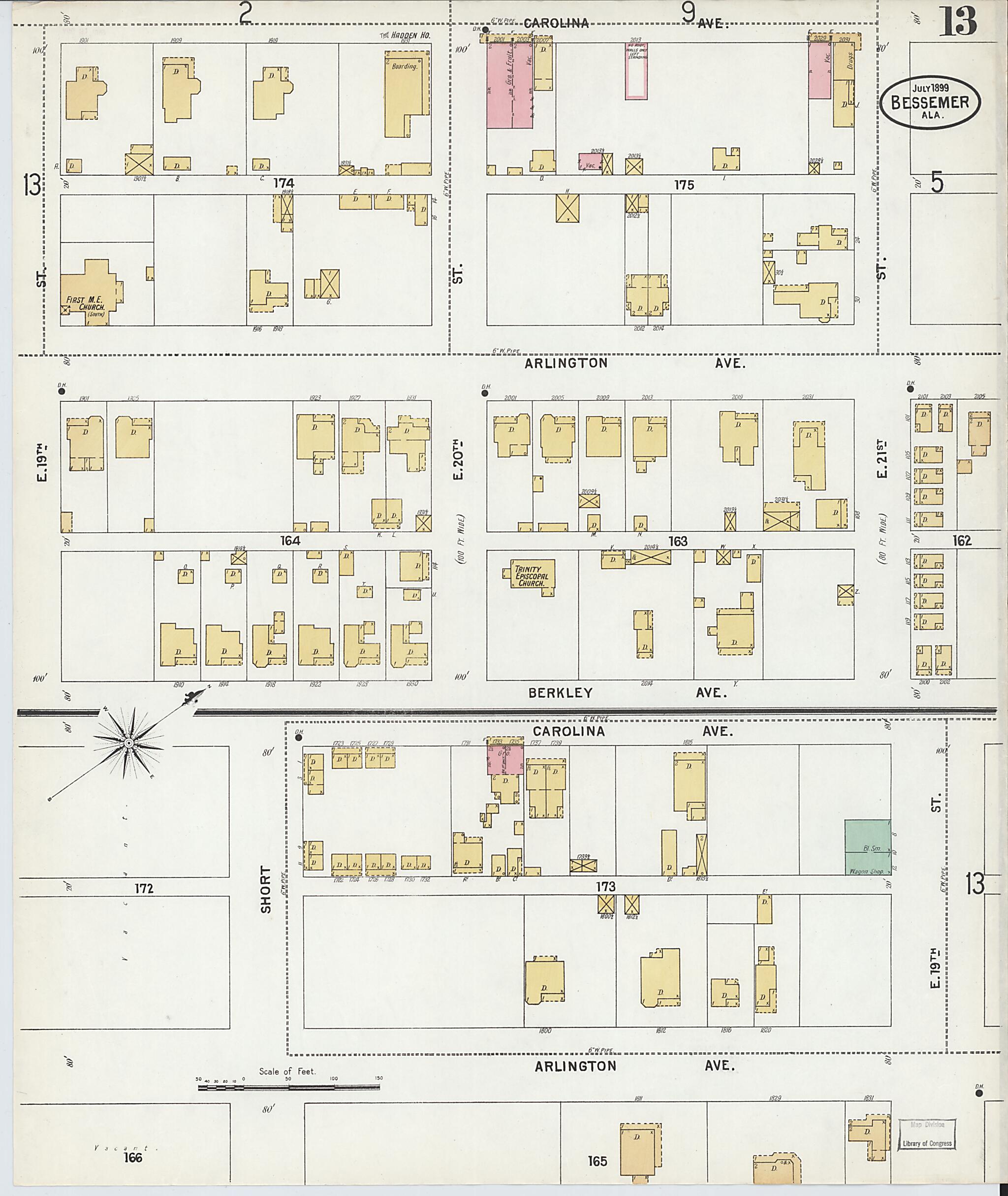 This old map of Bessemer, Jefferson County, Alabama was created by Sanborn Map Company in 1899