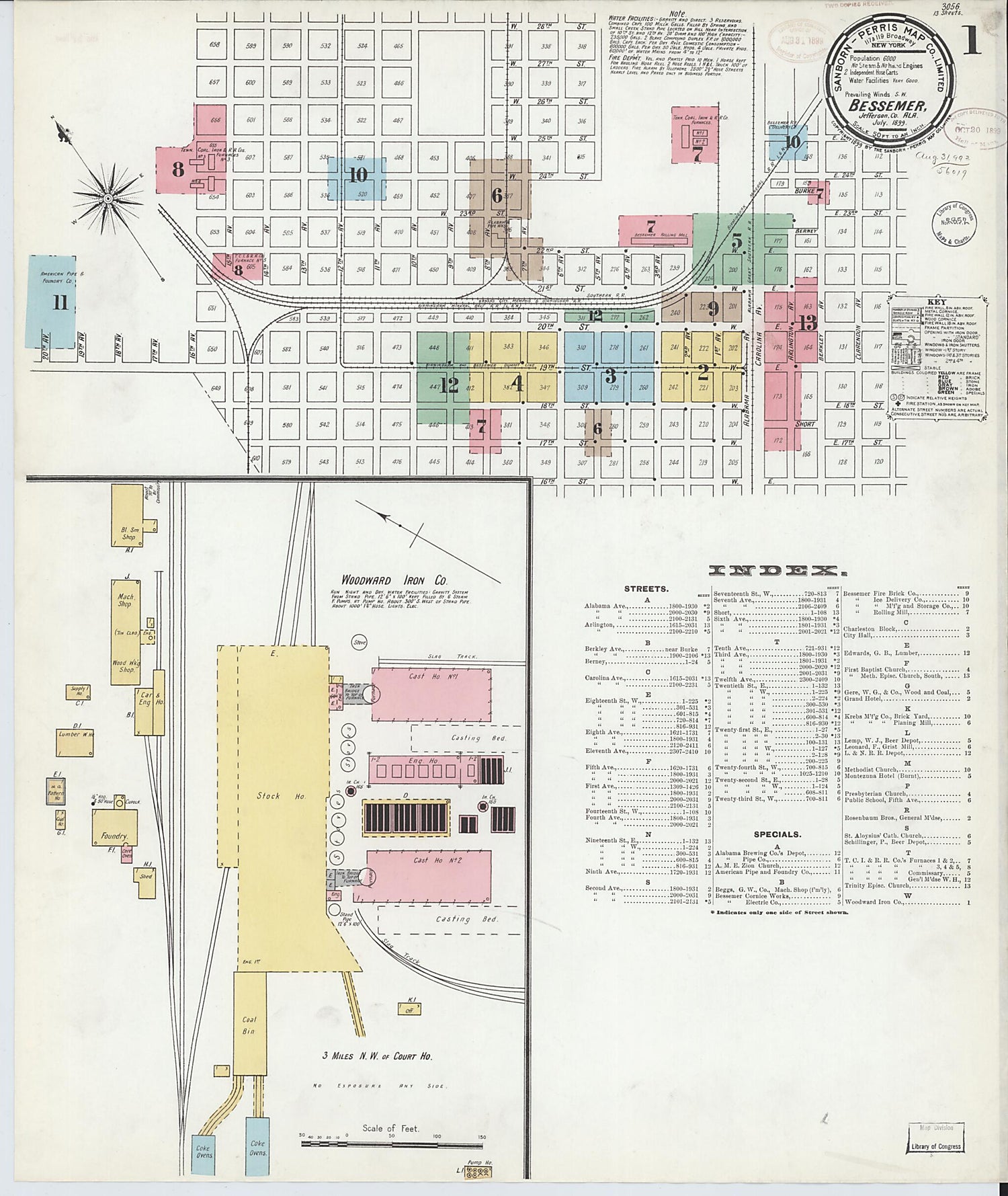 This old map of Bessemer, Jefferson County, Alabama was created by Sanborn Map Company in 1899