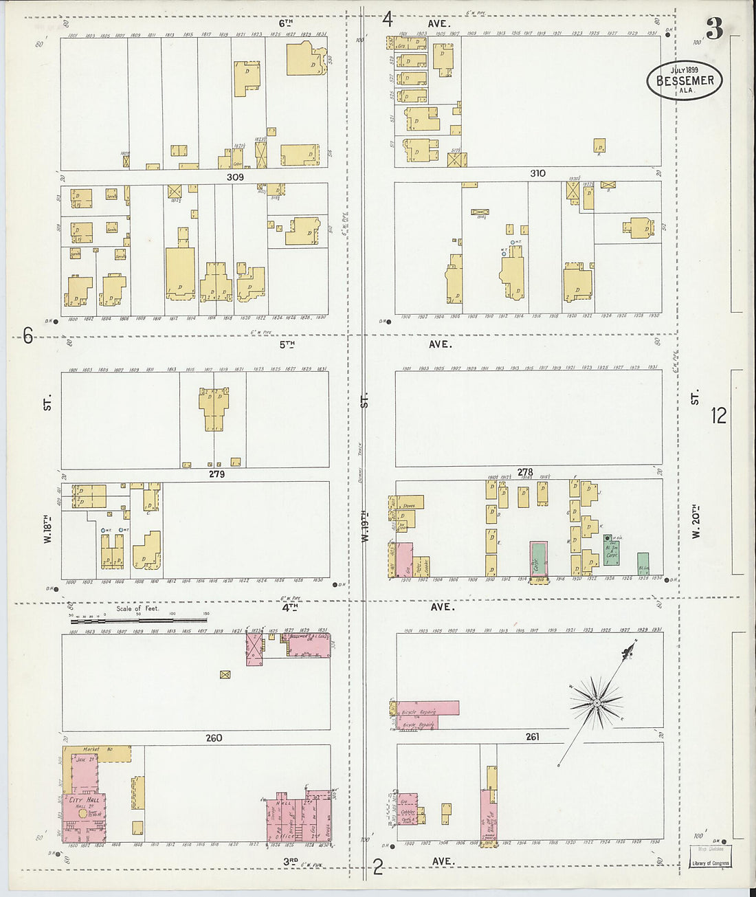 This old map of Bessemer, Jefferson County, Alabama was created by Sanborn Map Company in 1899