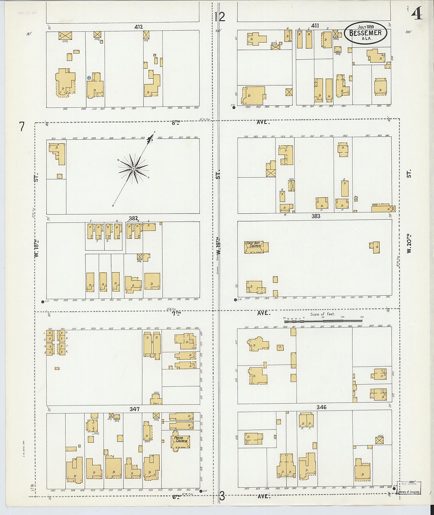 This old map of Bessemer, Jefferson County, Alabama was created by Sanborn Map Company in 1899