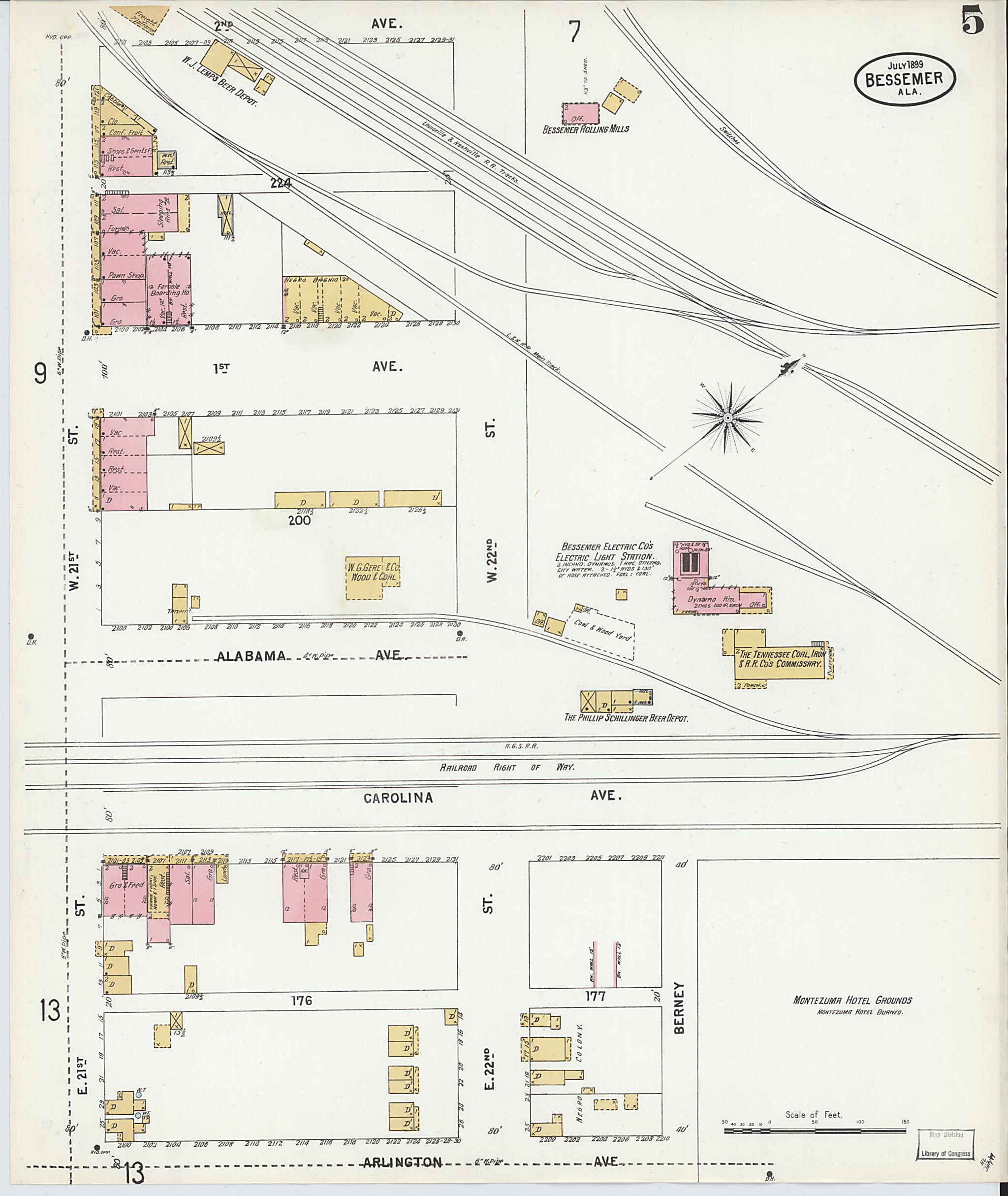 This old map of Bessemer, Jefferson County, Alabama was created by Sanborn Map Company in 1899