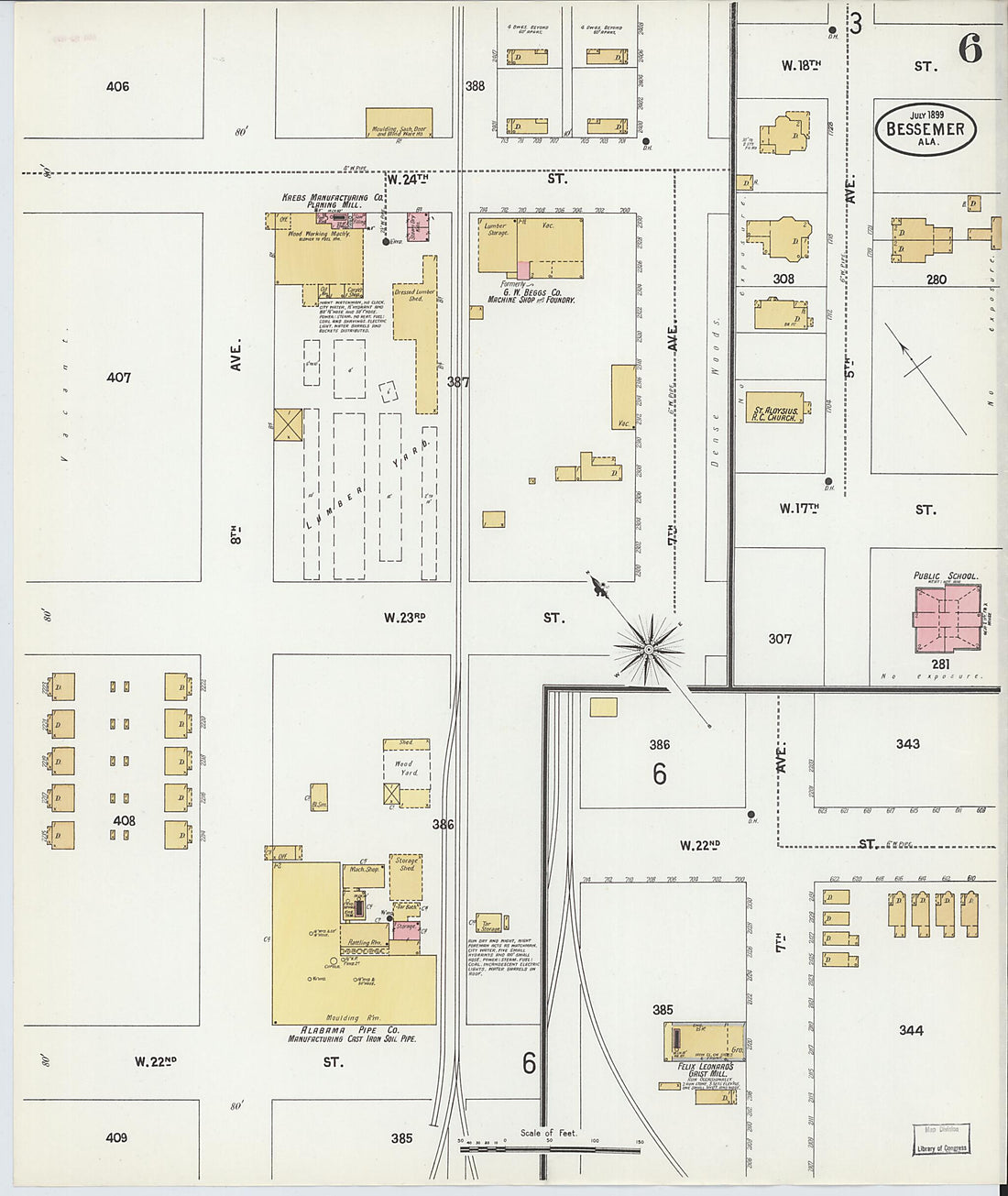 This old map of Bessemer, Jefferson County, Alabama was created by Sanborn Map Company in 1899