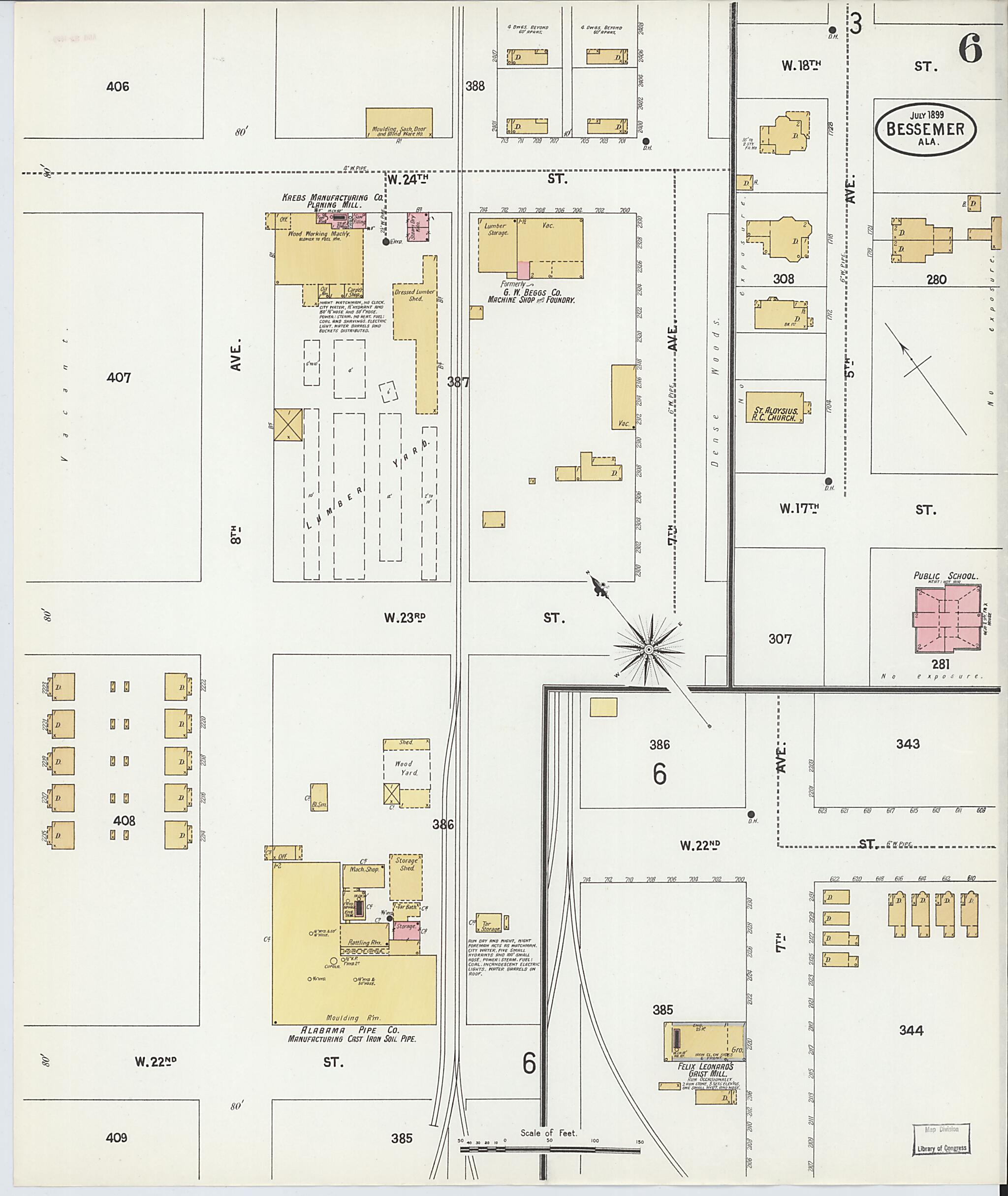 This old map of Bessemer, Jefferson County, Alabama was created by Sanborn Map Company in 1899