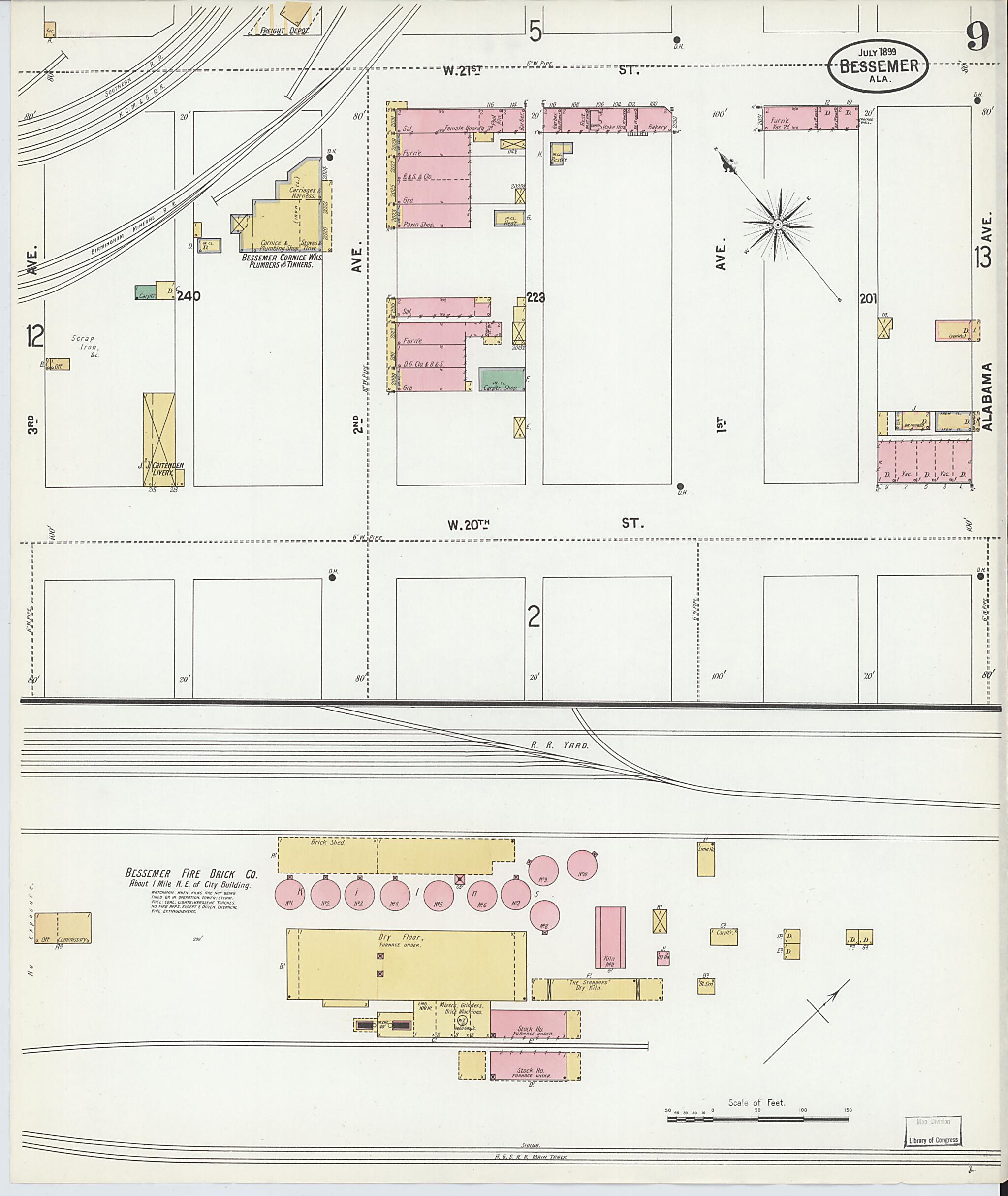 This old map of Bessemer, Jefferson County, Alabama was created by Sanborn Map Company in 1899